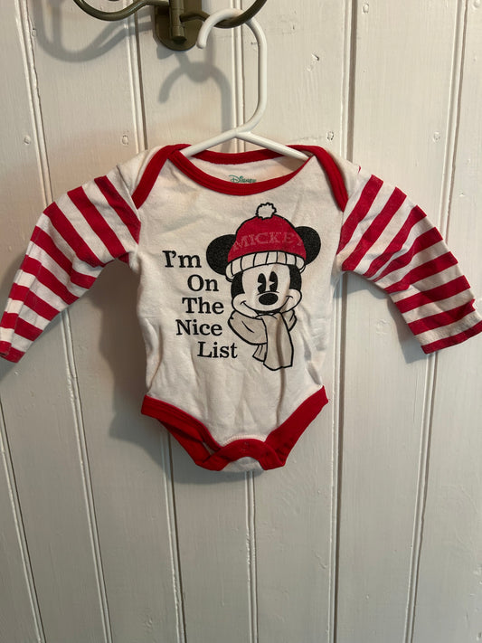 Disney newborn red nice list onesie
