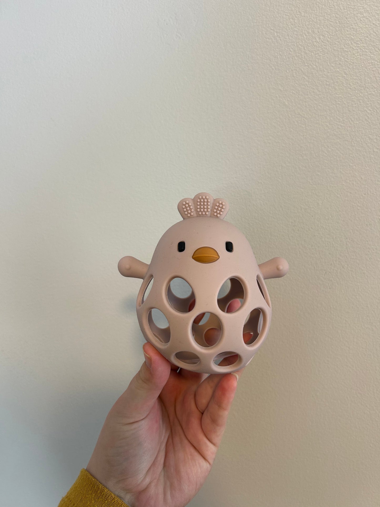 Pink chicken teether toy