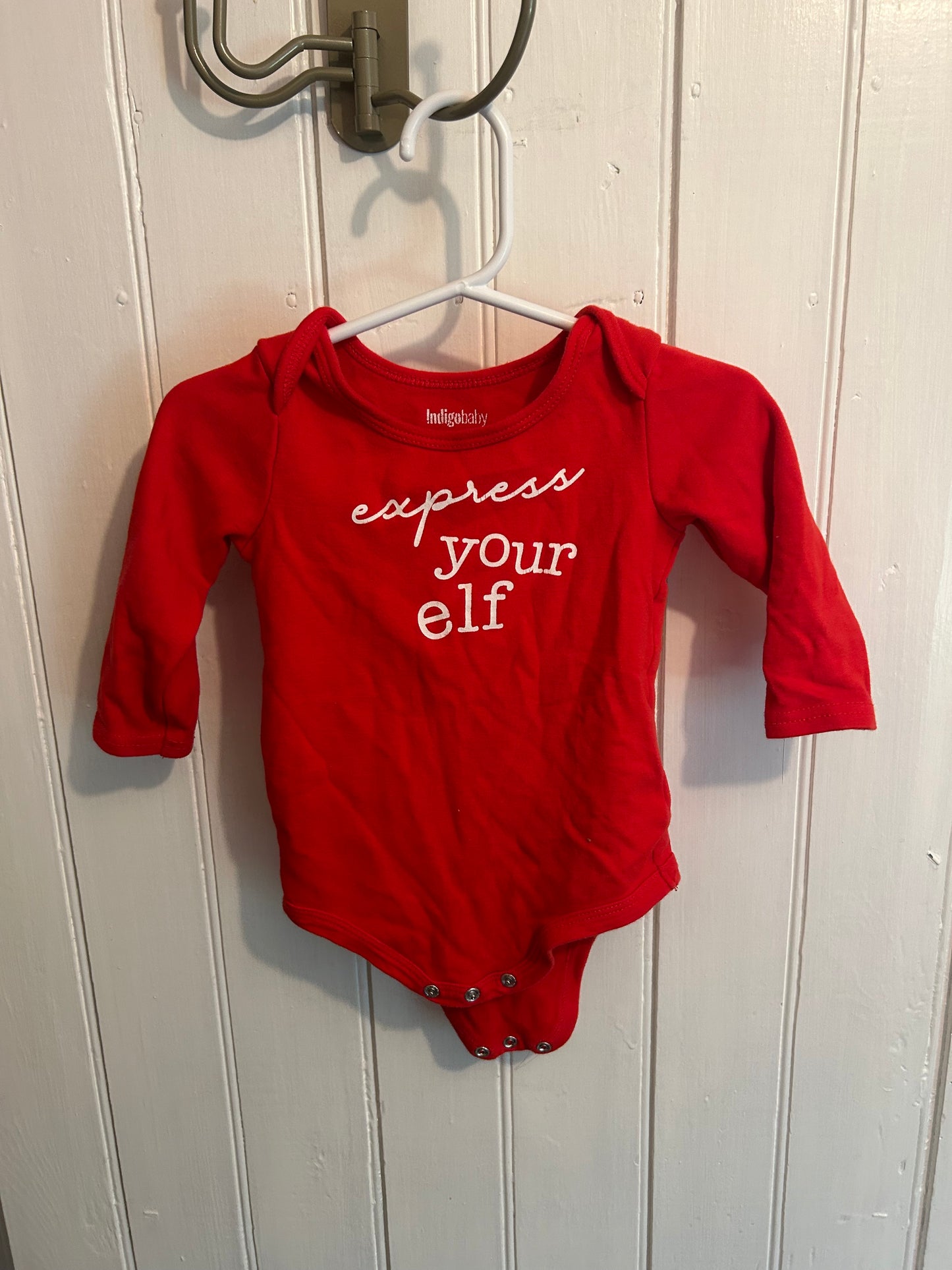 Indigo baby 6/12m red express your elf onesie