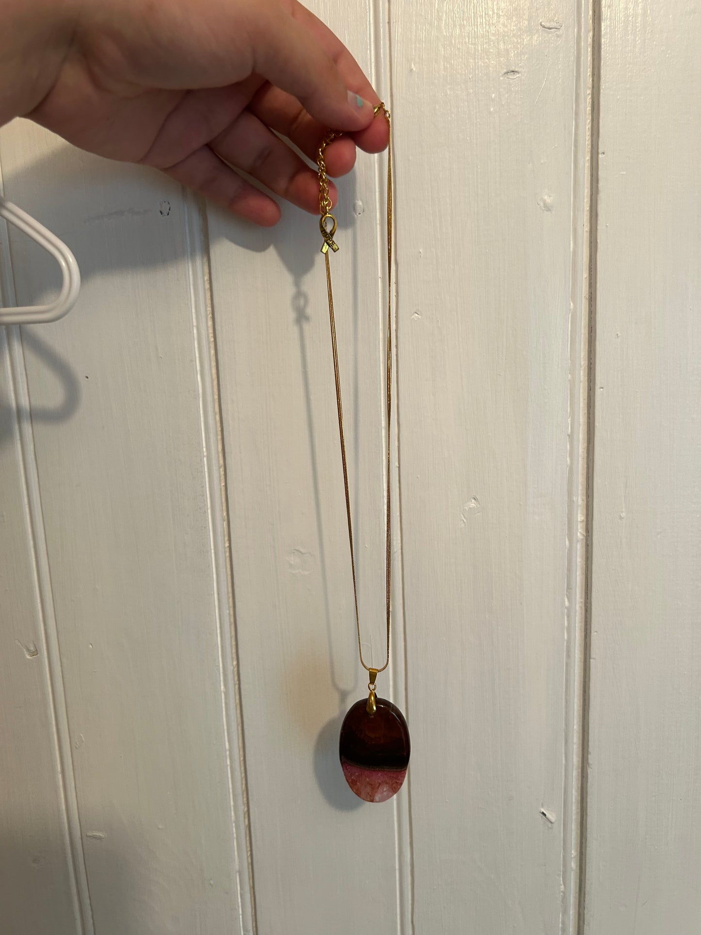 Handmade brown & pink oval gemstone necklace