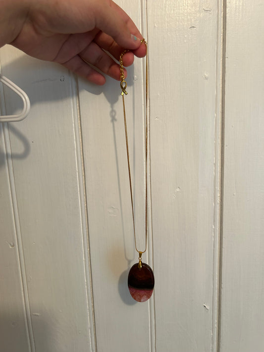 Handmade brown & pink oval gemstone necklace