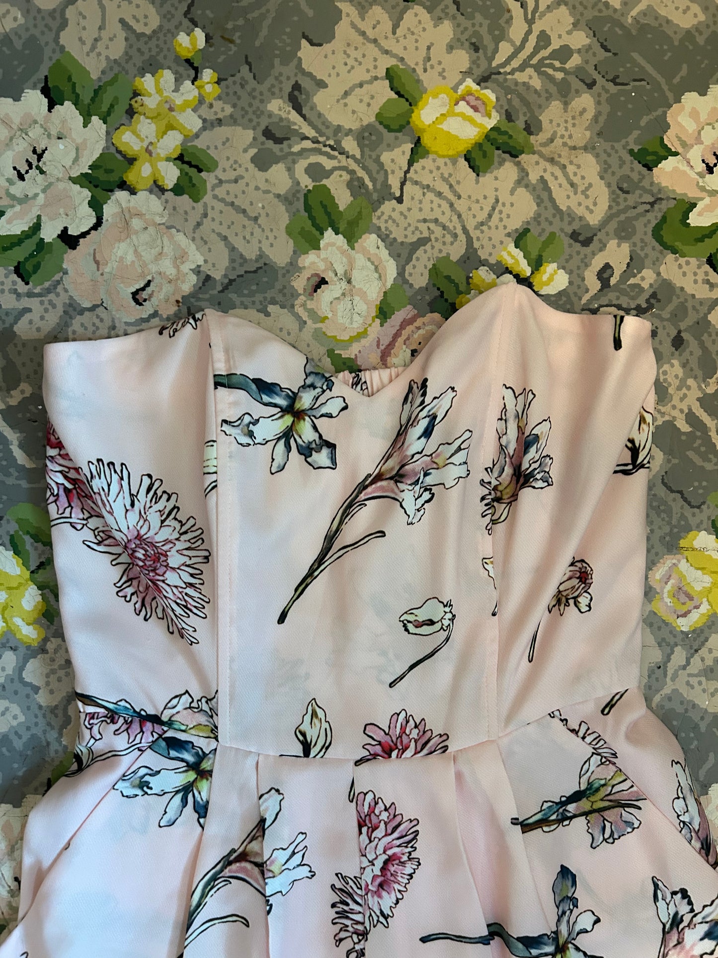 Molly bracken medium pink floral strapless romper