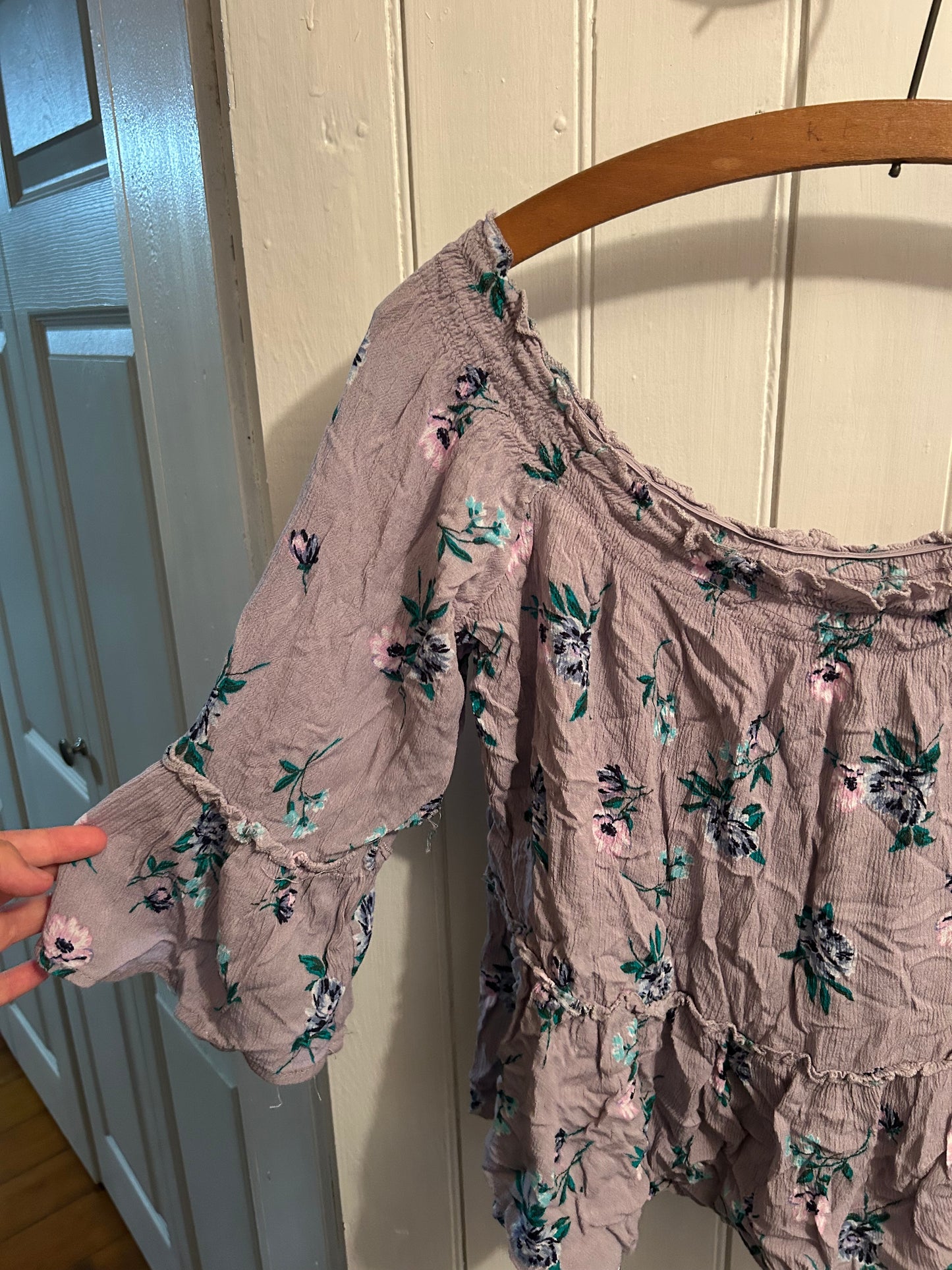 No comment large purple floral off the shoulder blouse