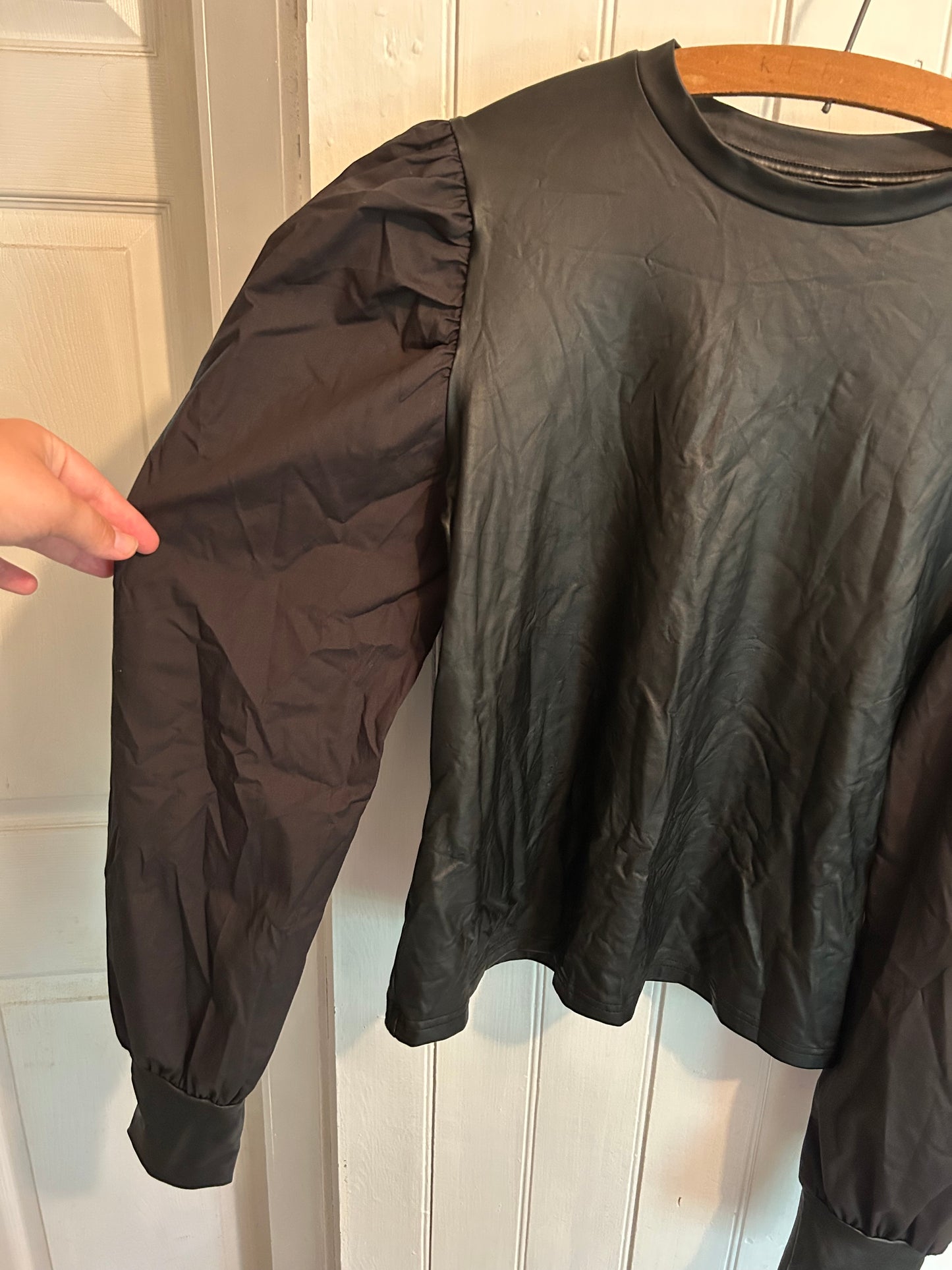 Shein xl black pleather puff sleeve blouse