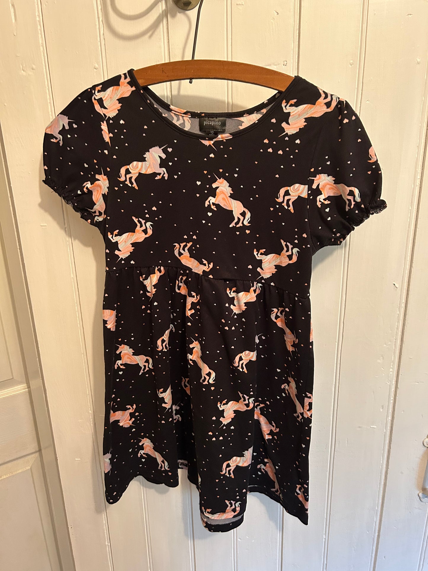 Picapino girls 12 pink & black unicorn twirl dress