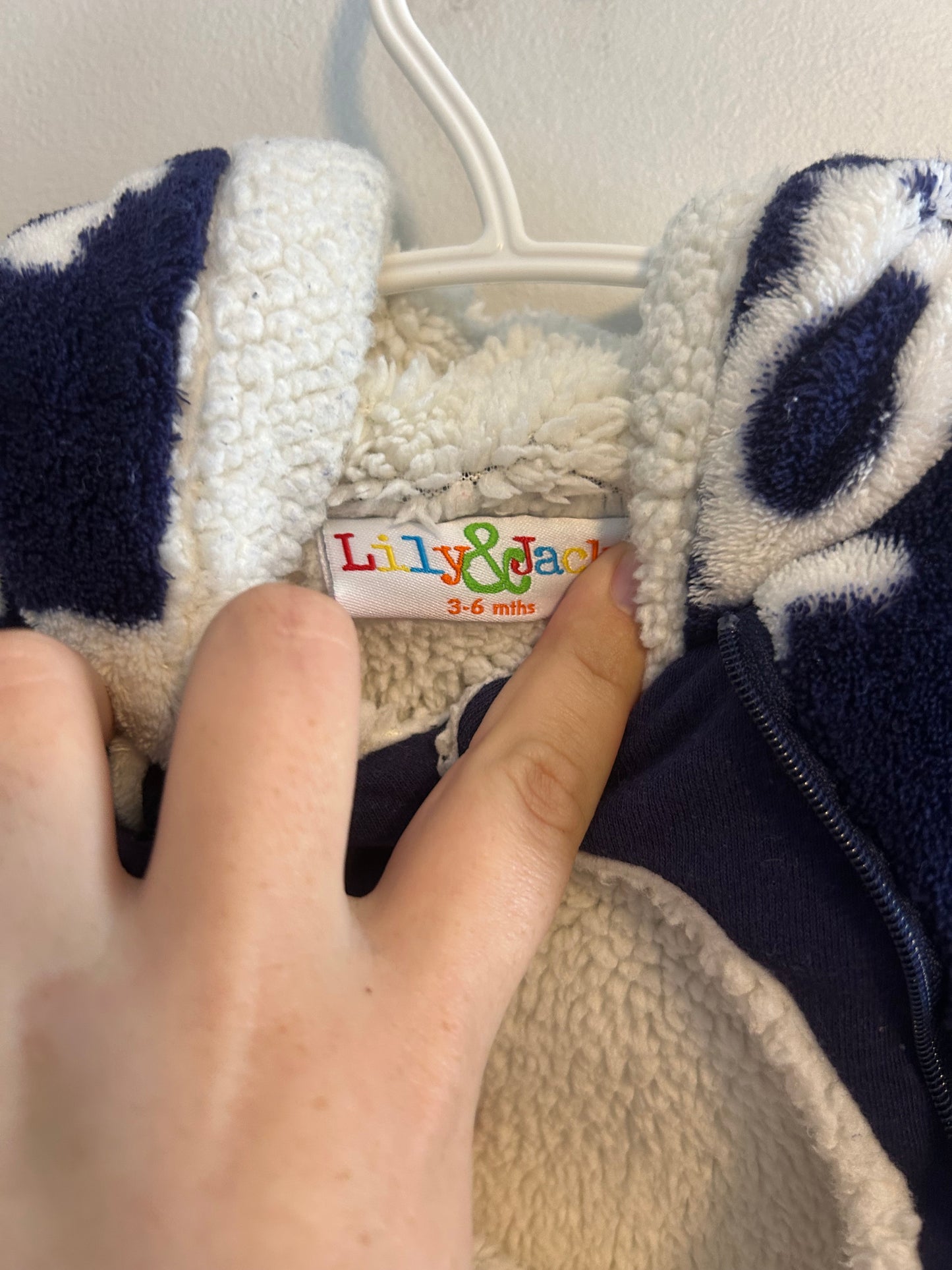 Lily & Jack 3/6m blue animal fleece bunting suit