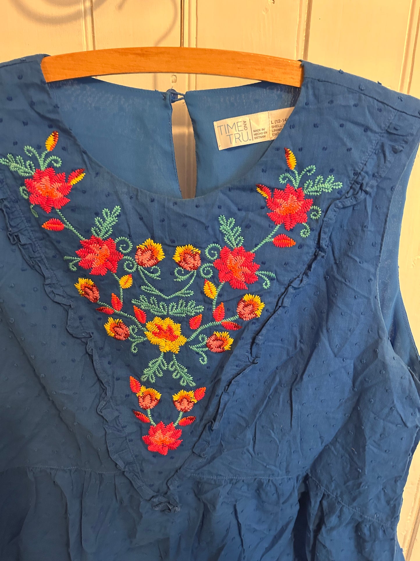 Time & tru large blue embroidered floral peplum blouse