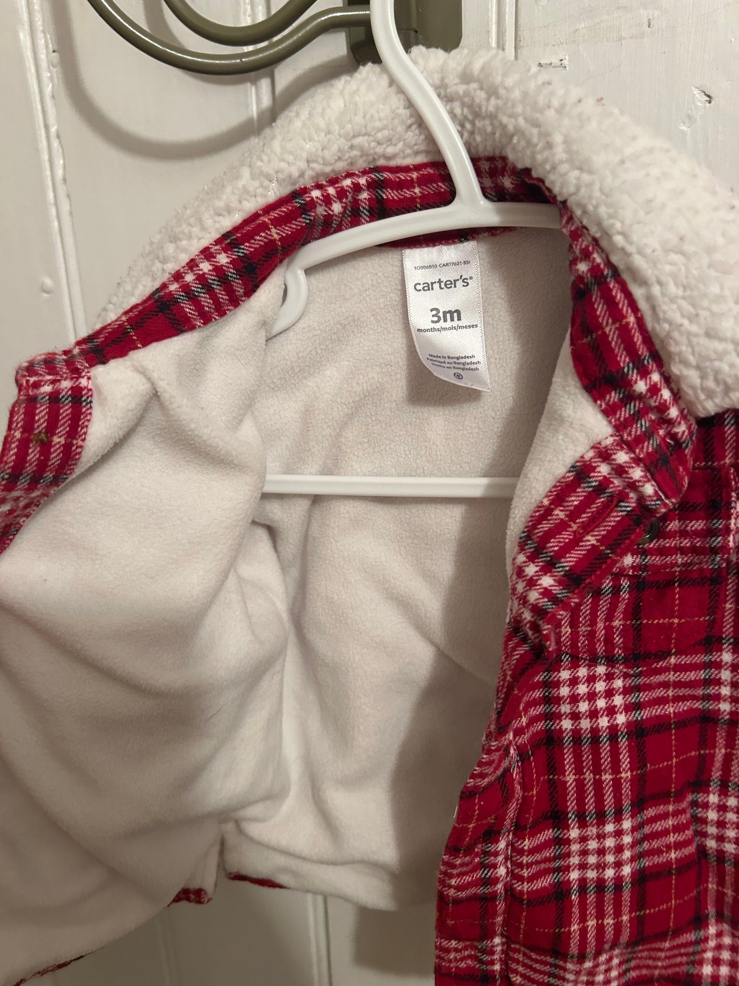 Carters 3m red plaid fleece lined Shacket