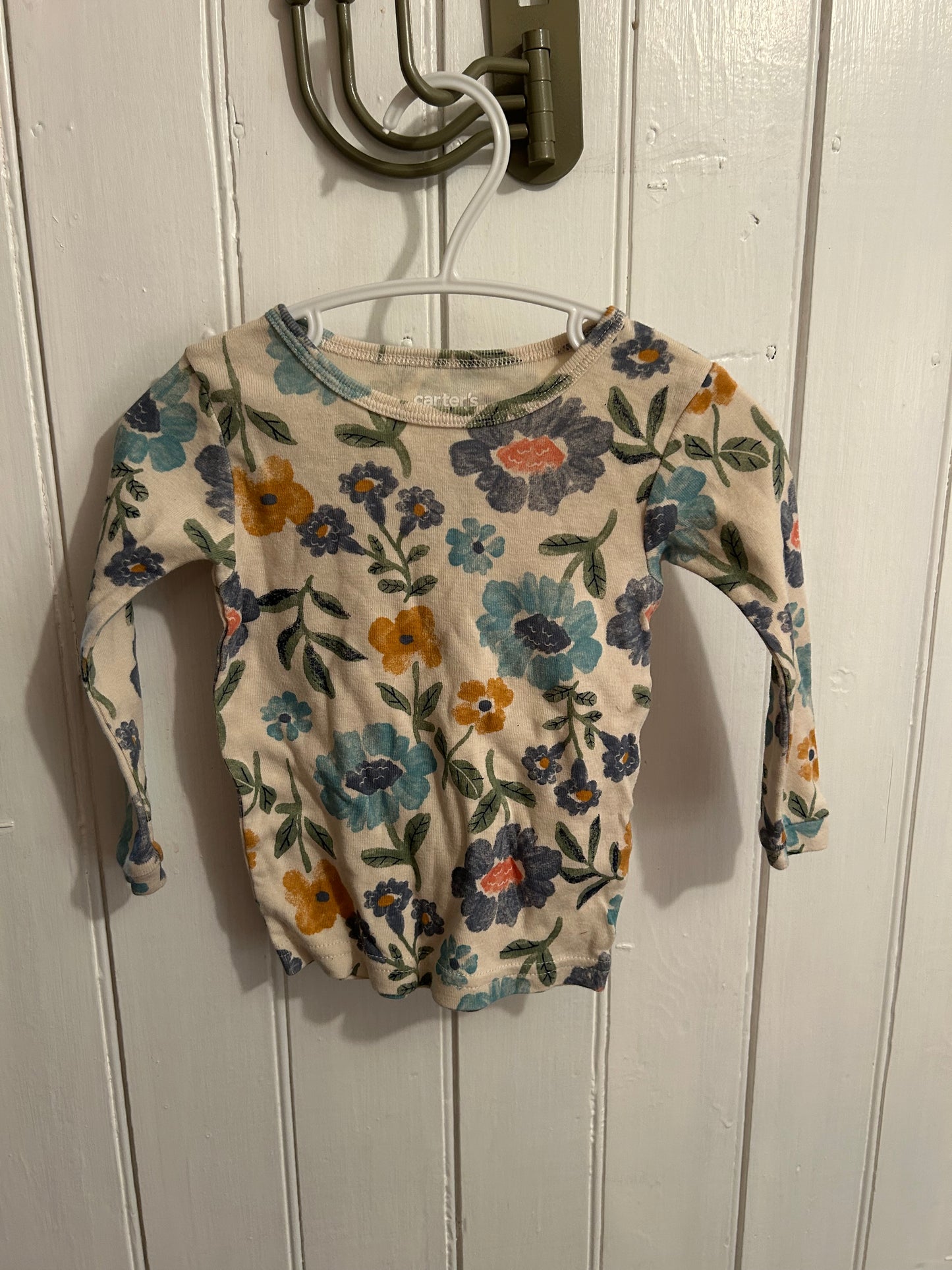 Carters 12m tan & blue floral long sleeve top