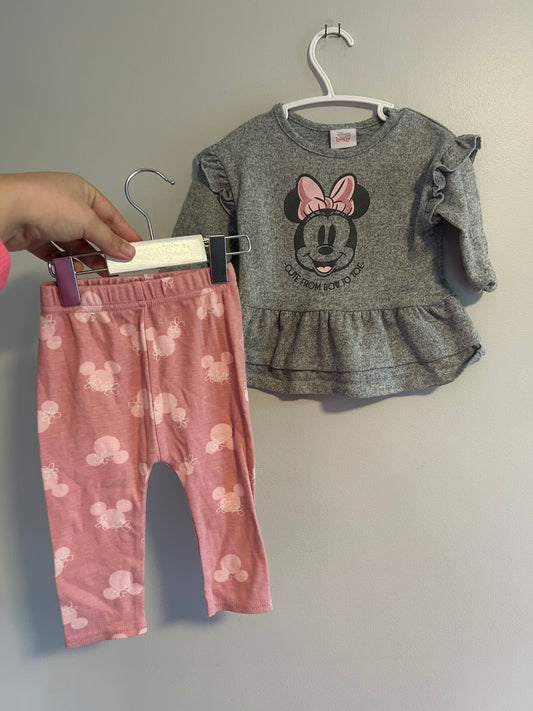 Disney 6/9m grey & pink Minnie set