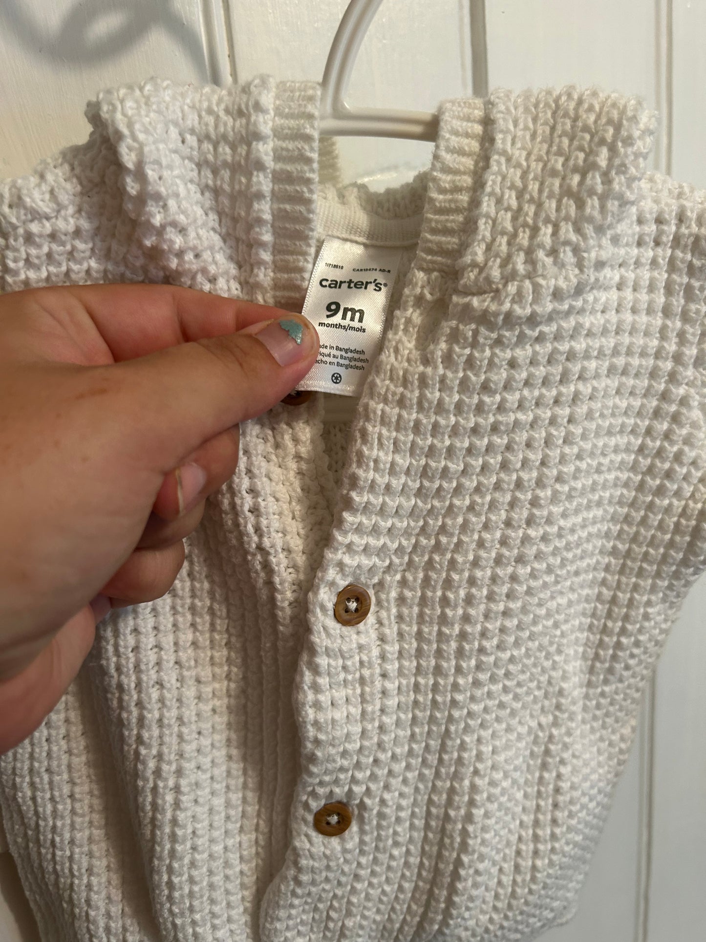 Carters 9m white knit bear cardigan