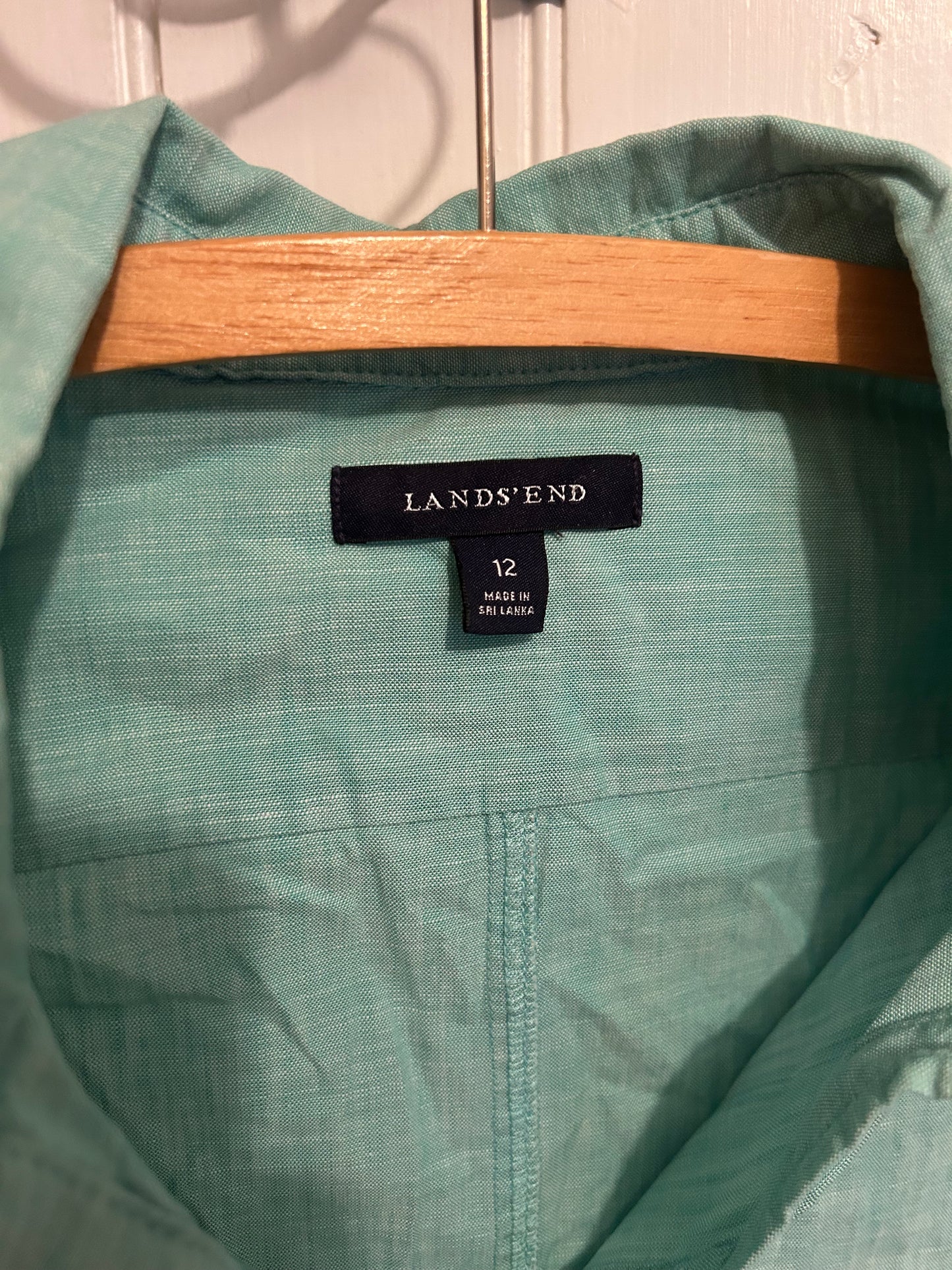 Lands end 12 teal button up sleeveless dress