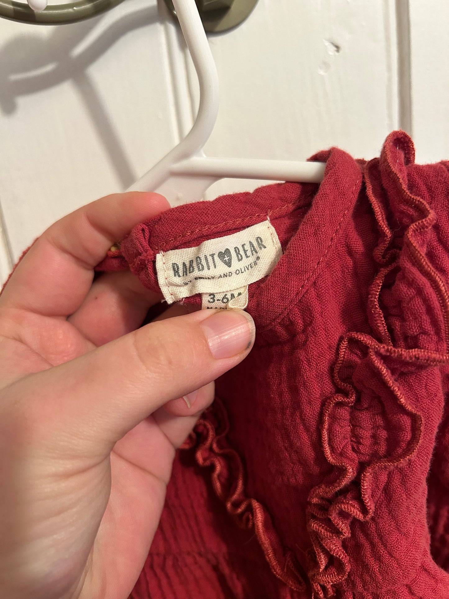 Rabbit & bear 3/6m burgundy ruffle dress