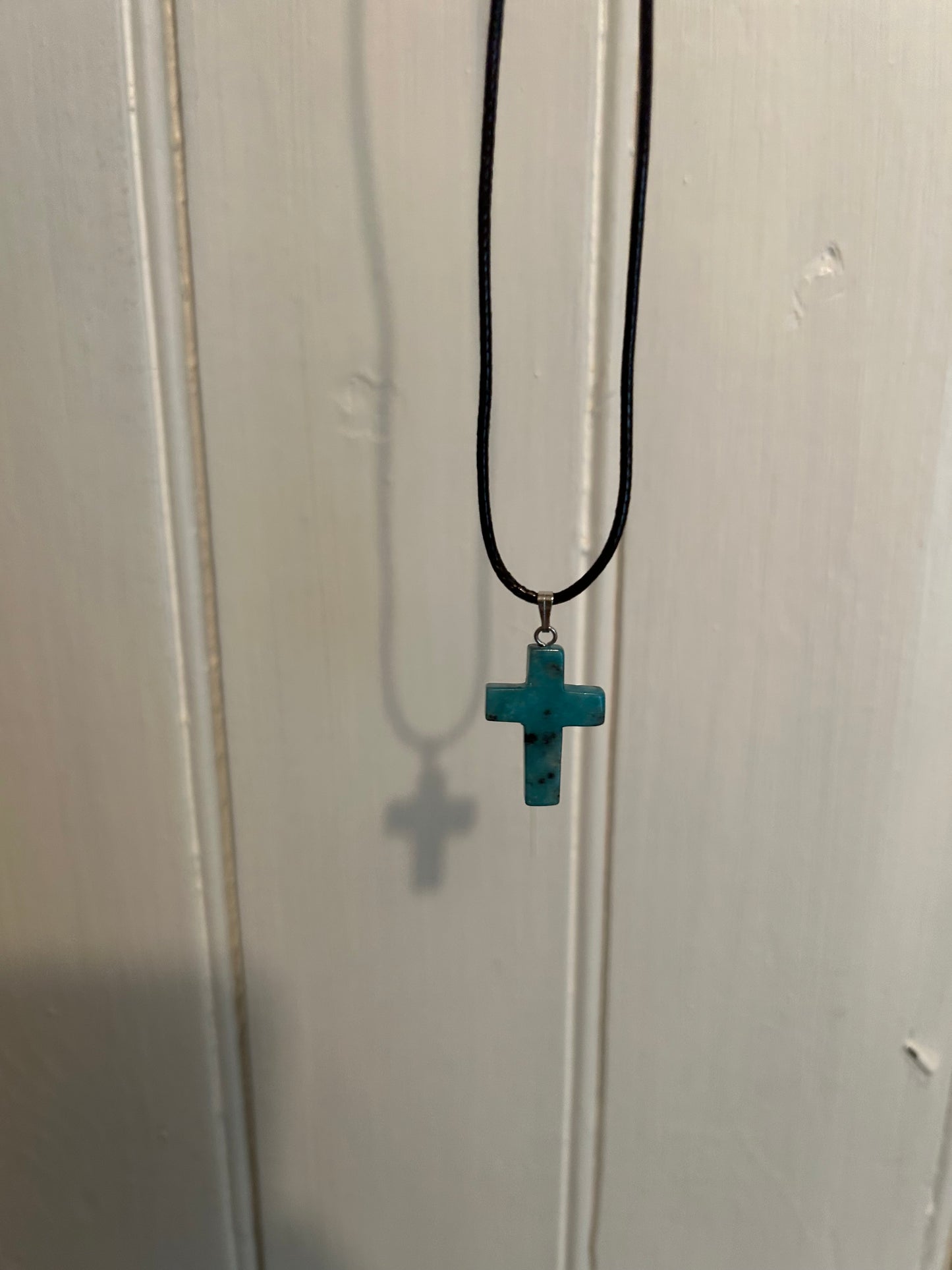 Handmade teal cross gemstone necklace