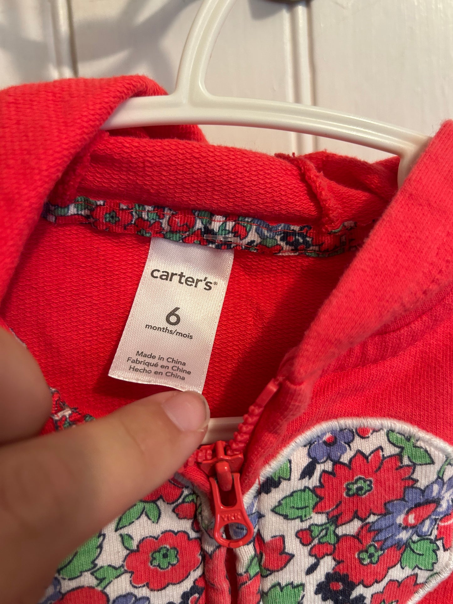 Carters 6m pink floral heart hoodie