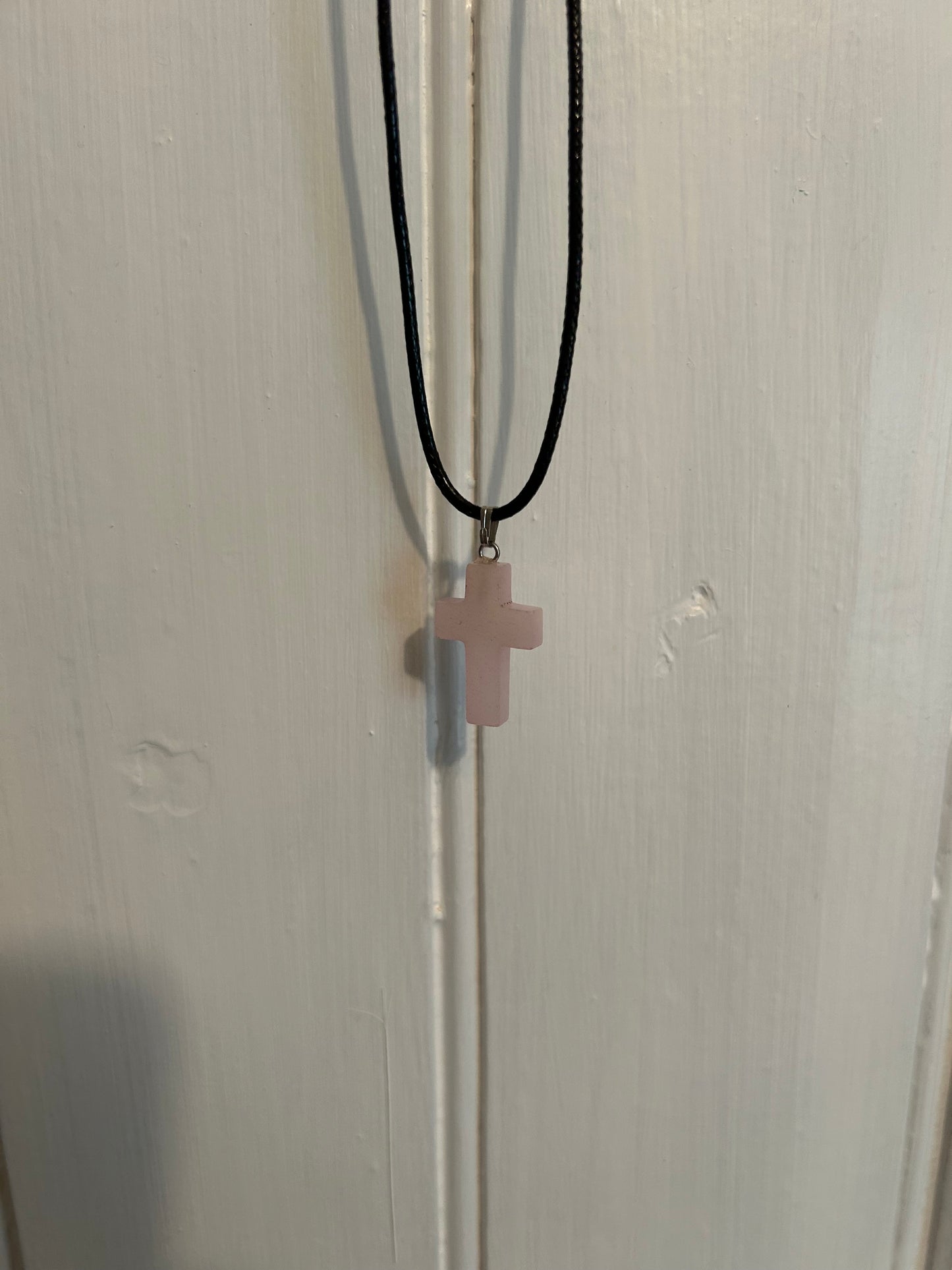 Handmade pink gemstone cross necklace