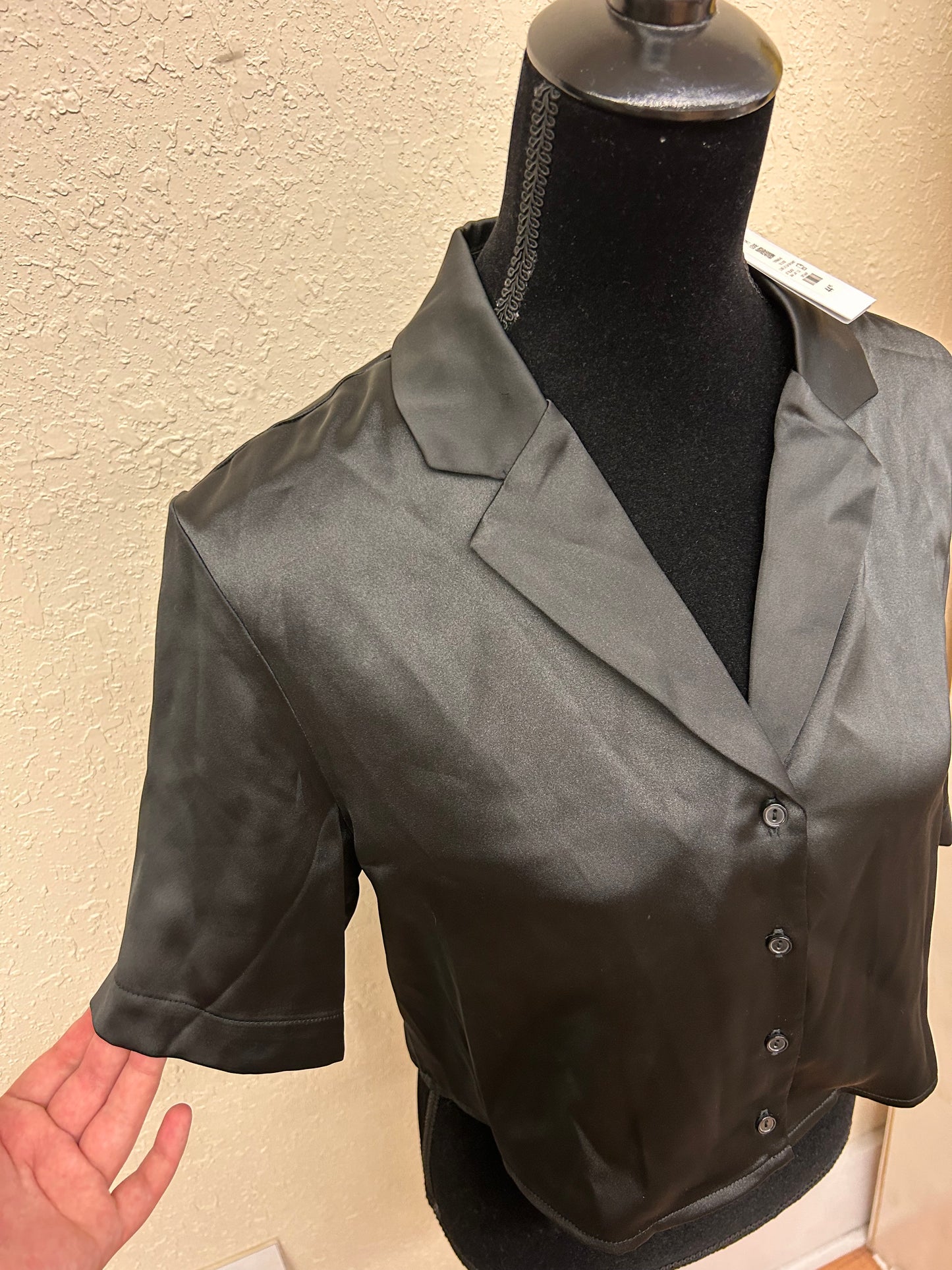 NEW dynamite medium black satin button up crop shirt