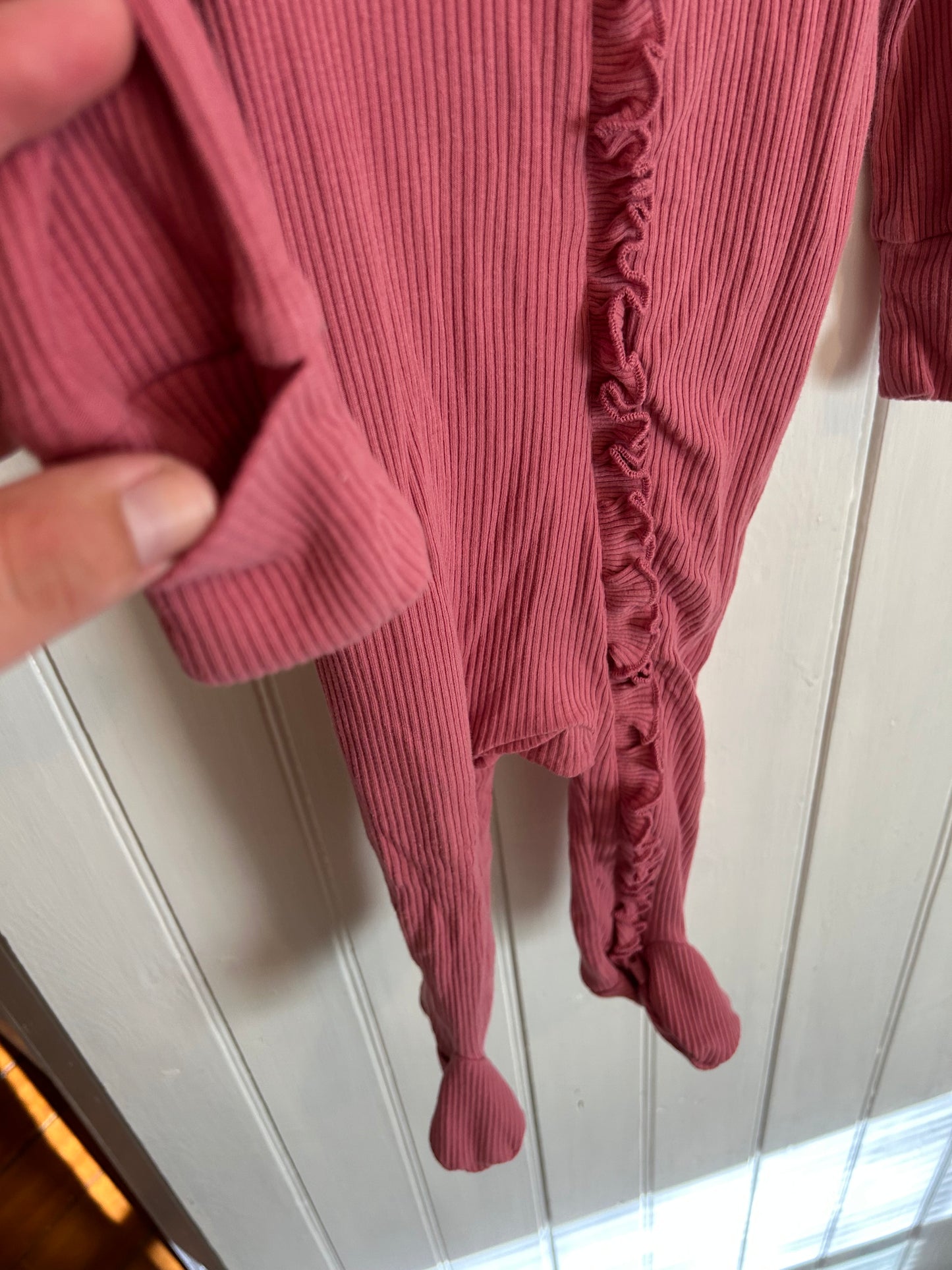 Gap 6/9m pink ribbed ruffle sleeper