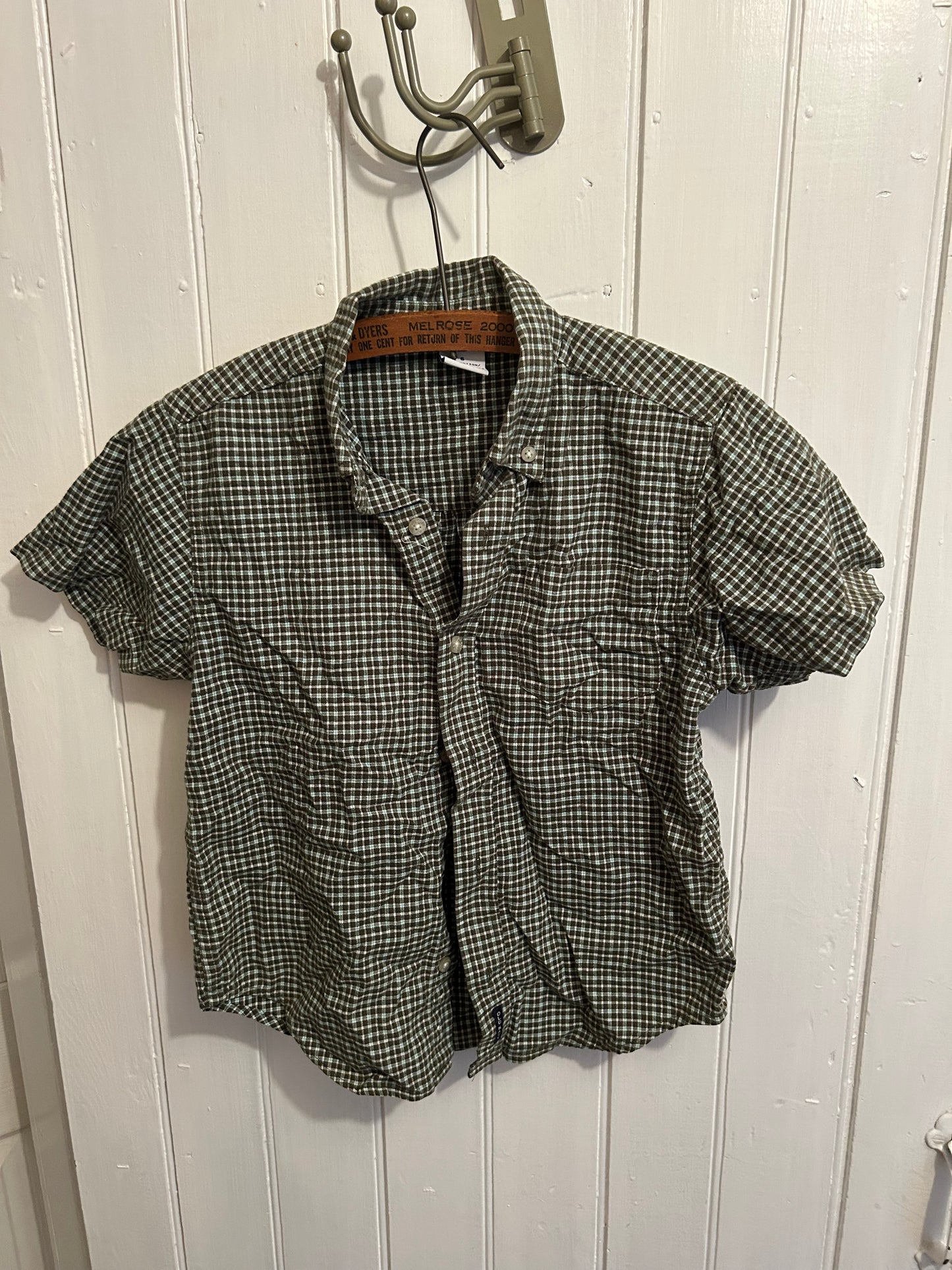 Old navy boys 6 green plaid shirt