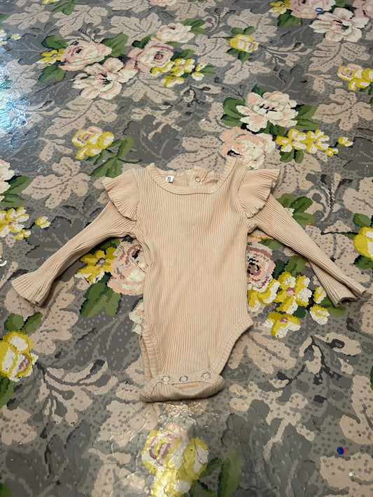 6m brown ribbed ruffle sleeve onesie