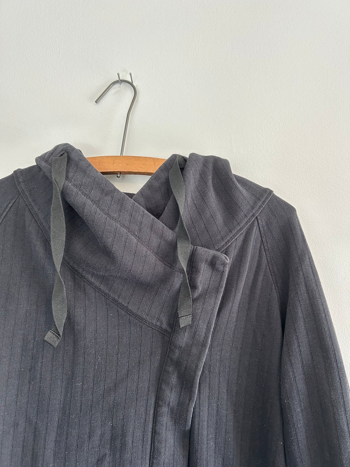 Shambhala large black ribbed cowl side button cardigan