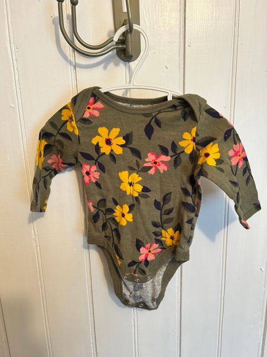 Old navy 3/6m green, yellow & pink floral onesie