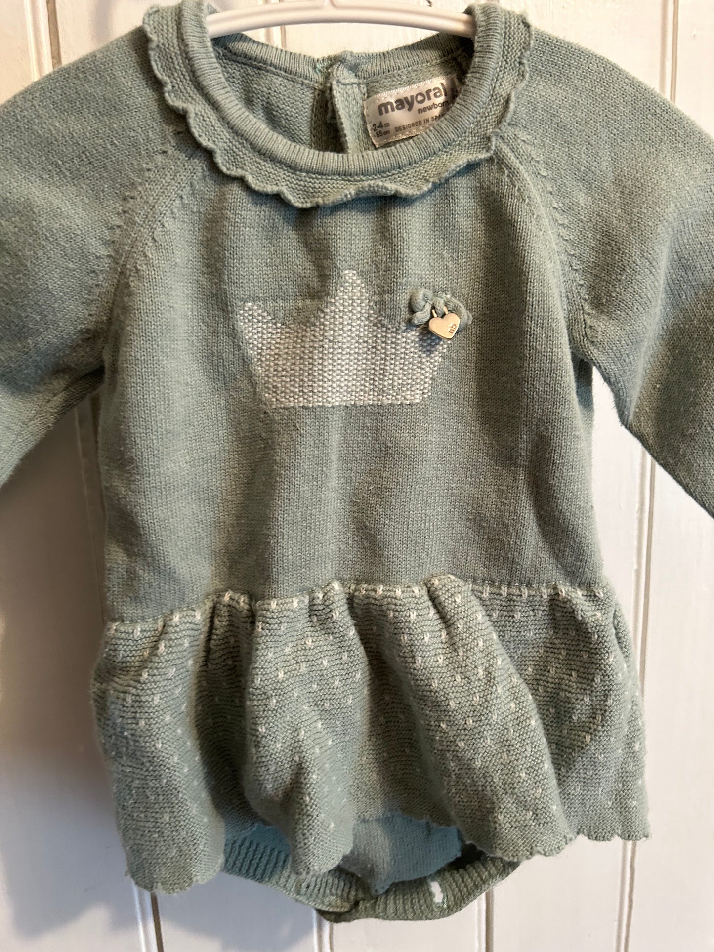 Mayoral 2/4m green knit skirted romper