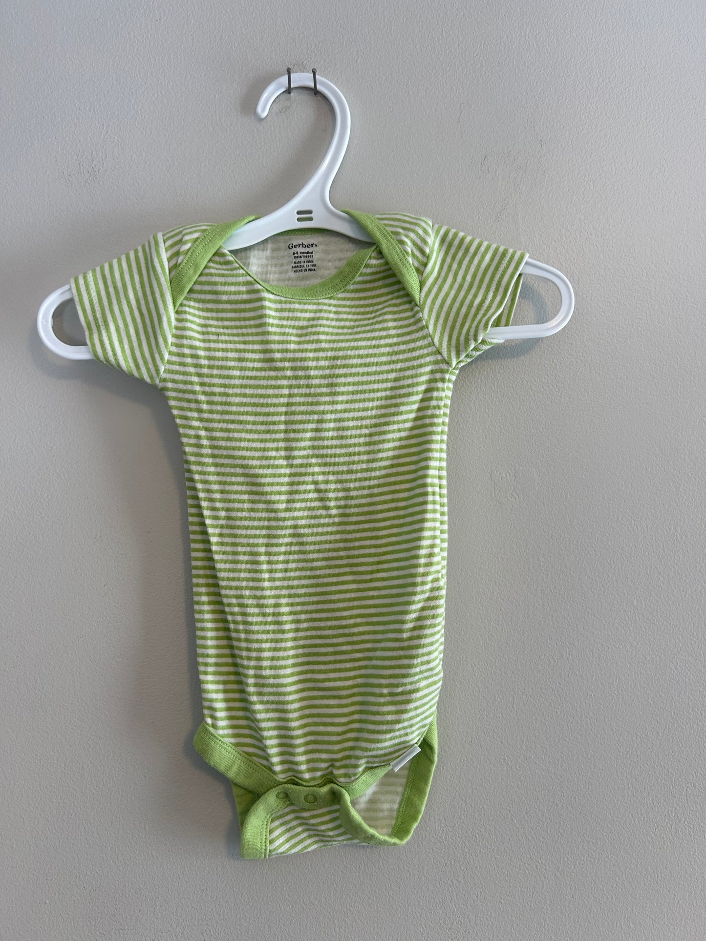 Gerber 6/9m green striped onesie