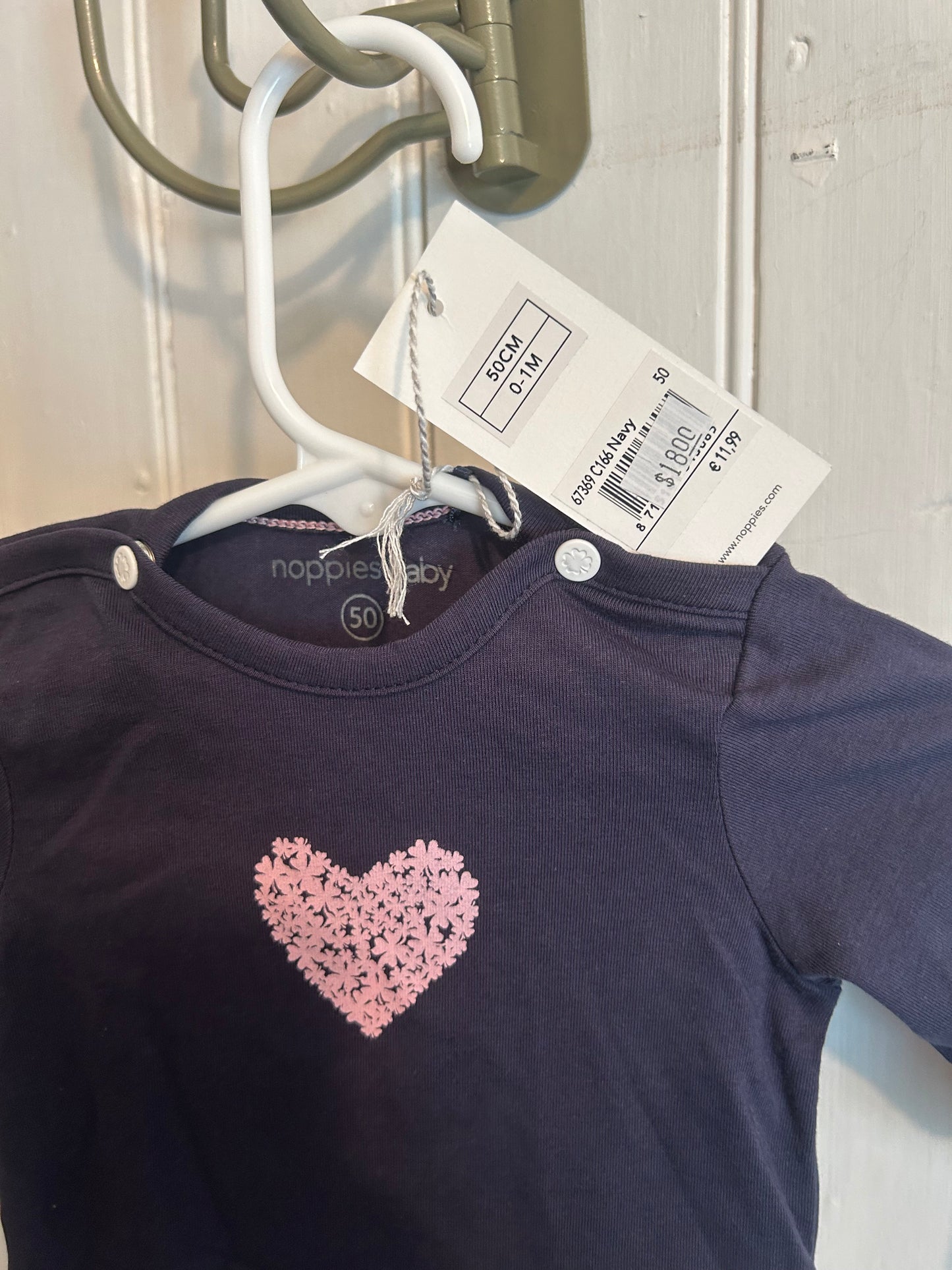 NEW Noppies 0/1m navy & pink floral heart long sleeve top