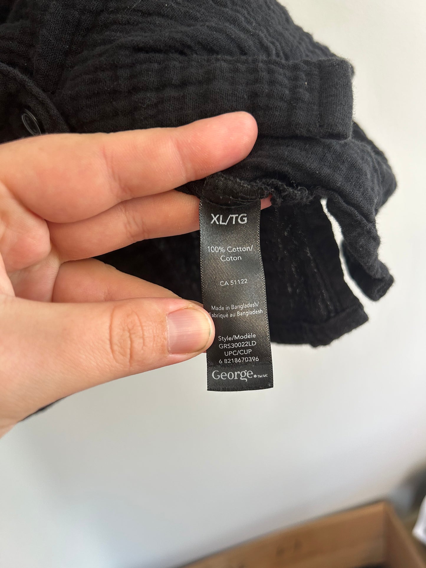 George xl black button up top