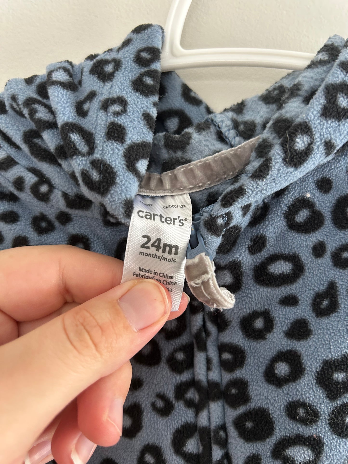 Carters 24m blue & black cheetah fleece hoodie