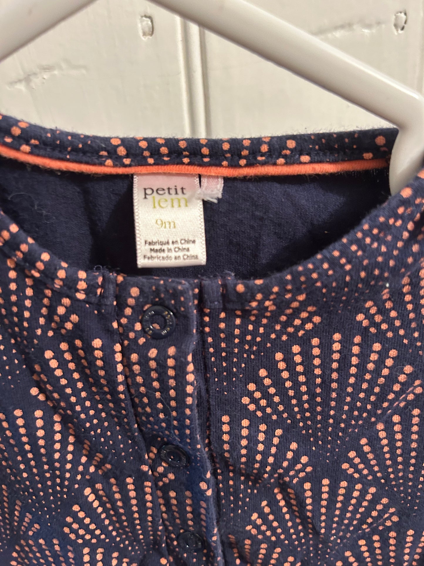 Petit Lem 9m navy & peach polka dot dress