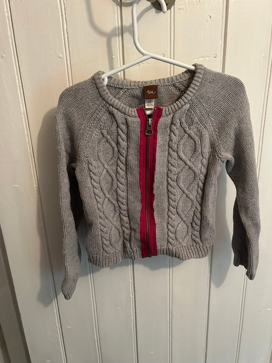 Tea collection 4/5 grey knit pink zip up sweater