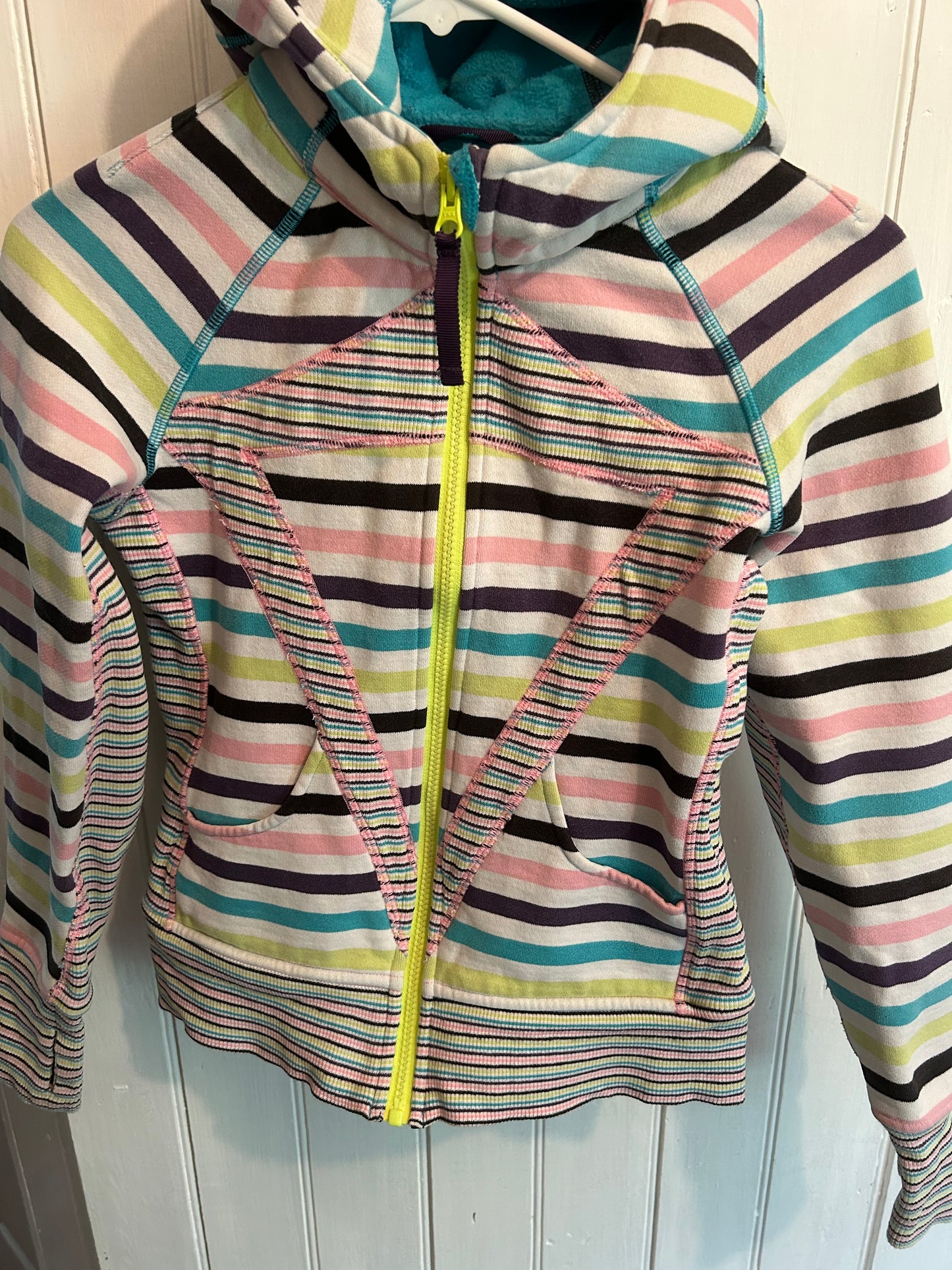 Ivivva girls 12 rainbow striped zip up scuba hoodie