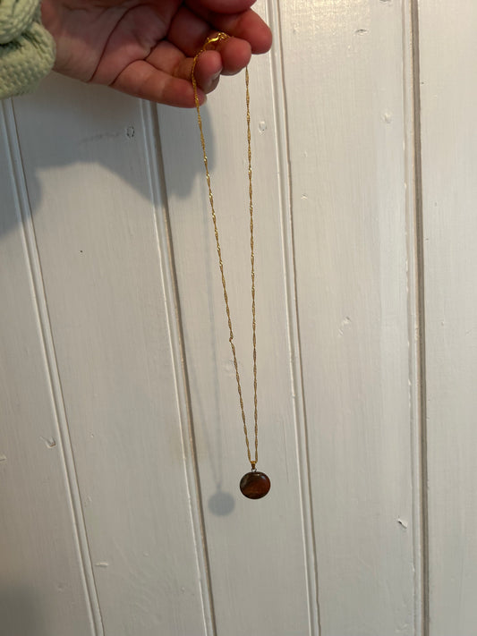 Handmade brown circle gemstone pendant necklace