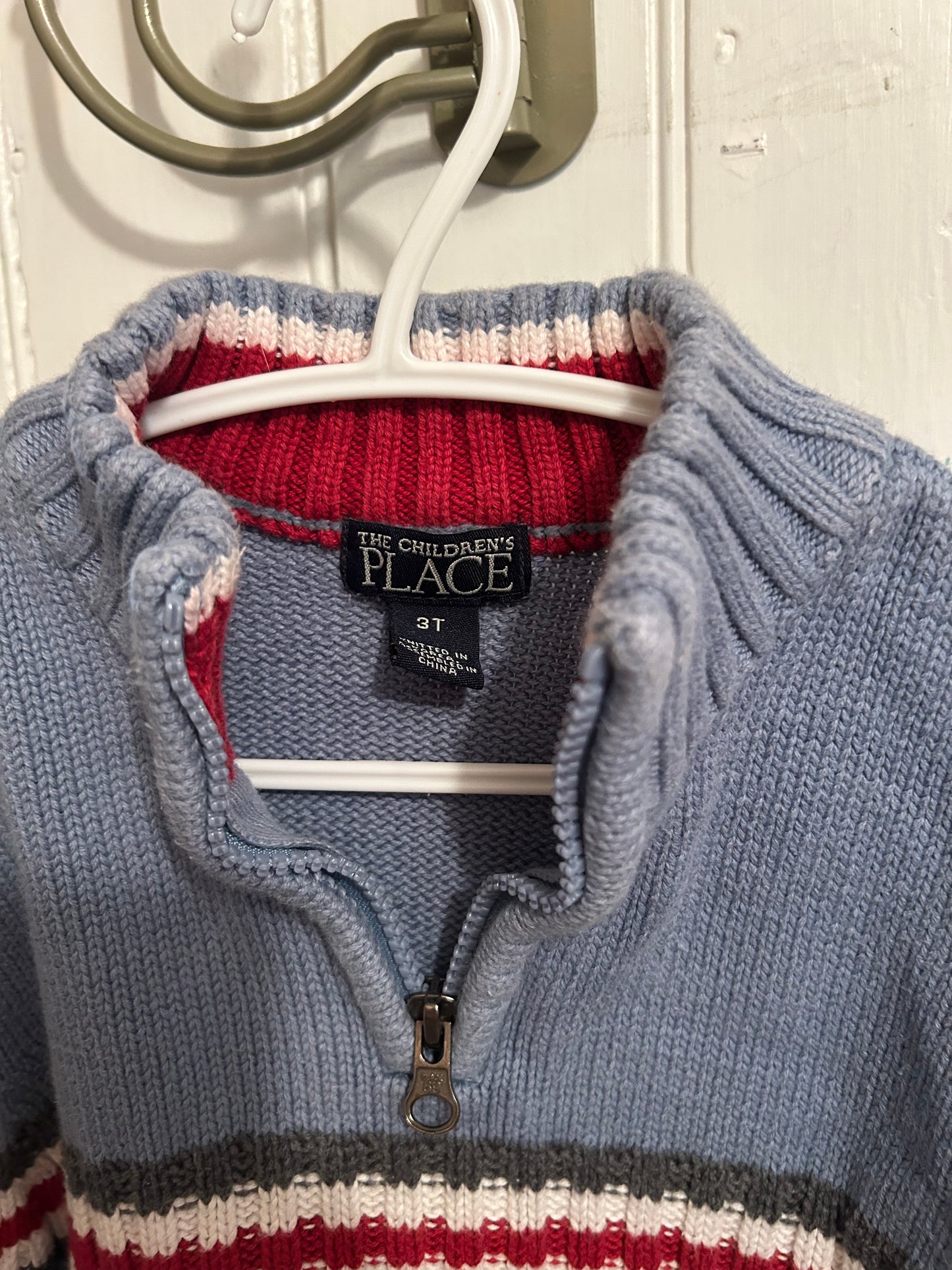 The children’s place 3t blue & red knit quarter zip sweater