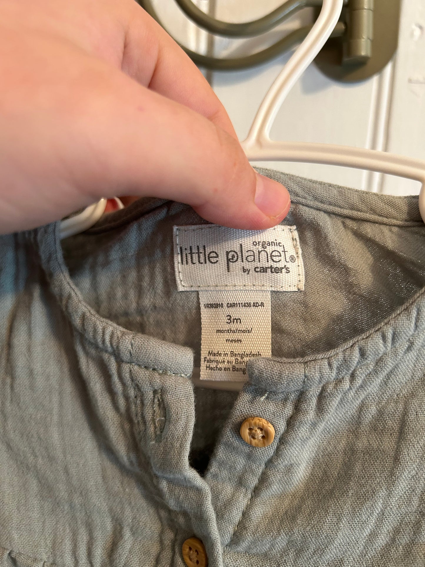 Little planet carters 3m sage green button up dress