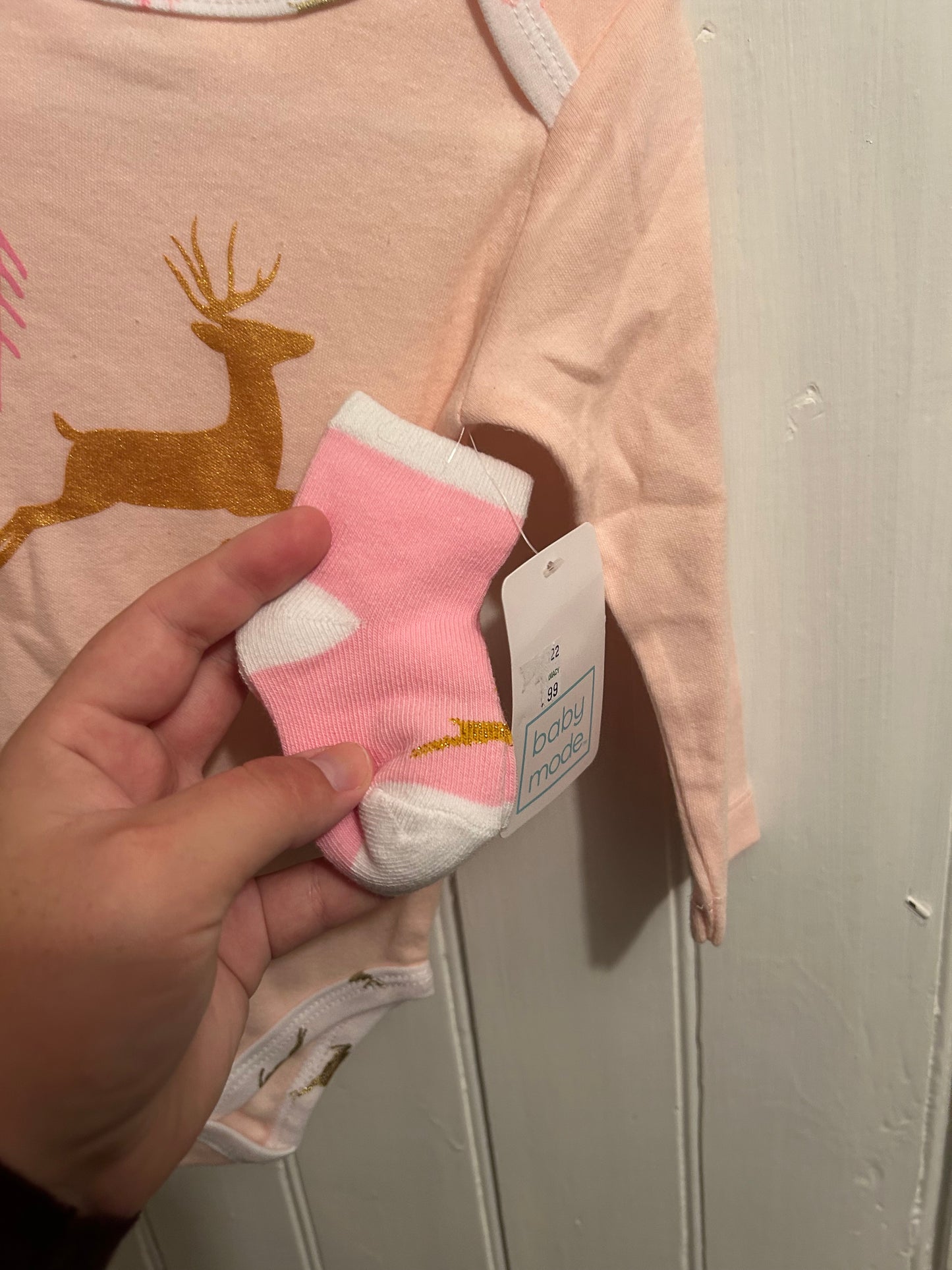 NEW Baby mode 3/6m pink deer set