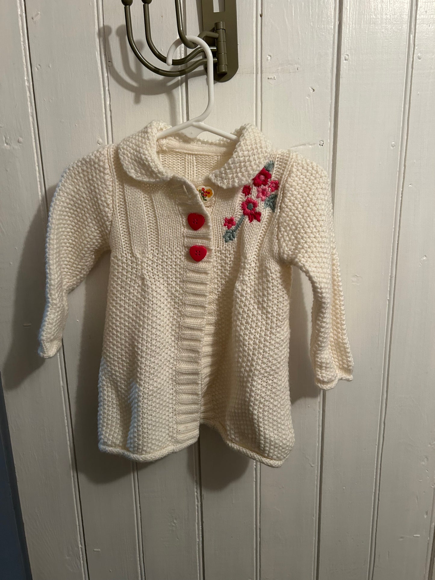 George 12/18m white floral knit cardigan