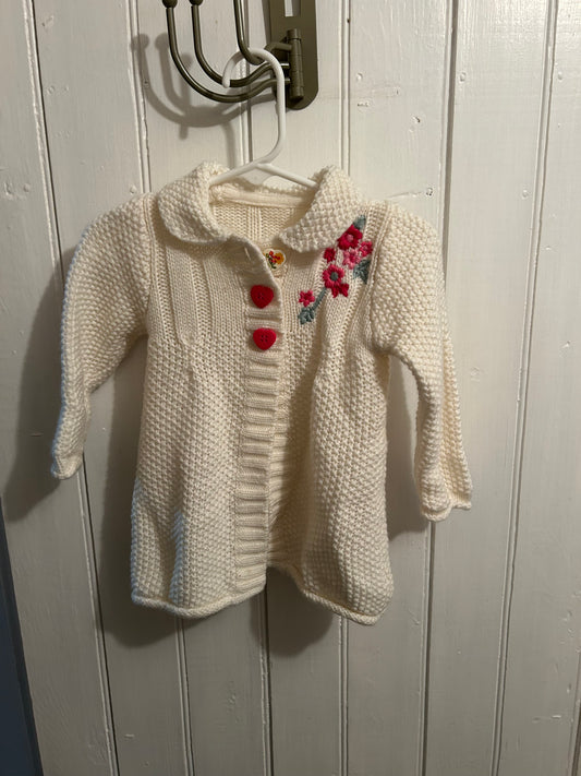 George 12/18m white floral knit cardigan