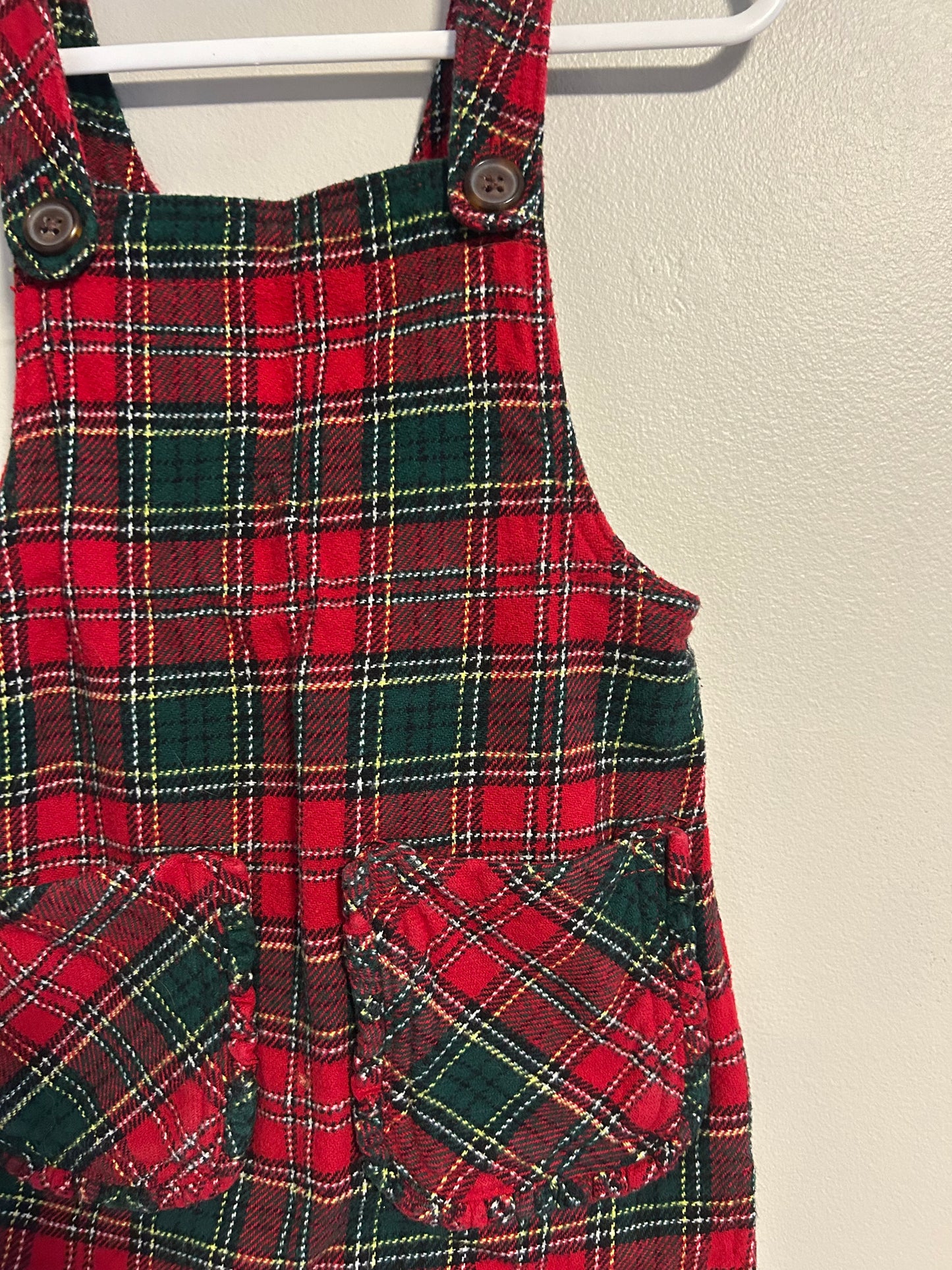 Joe fresh 2t red & green plaid skirted overalls