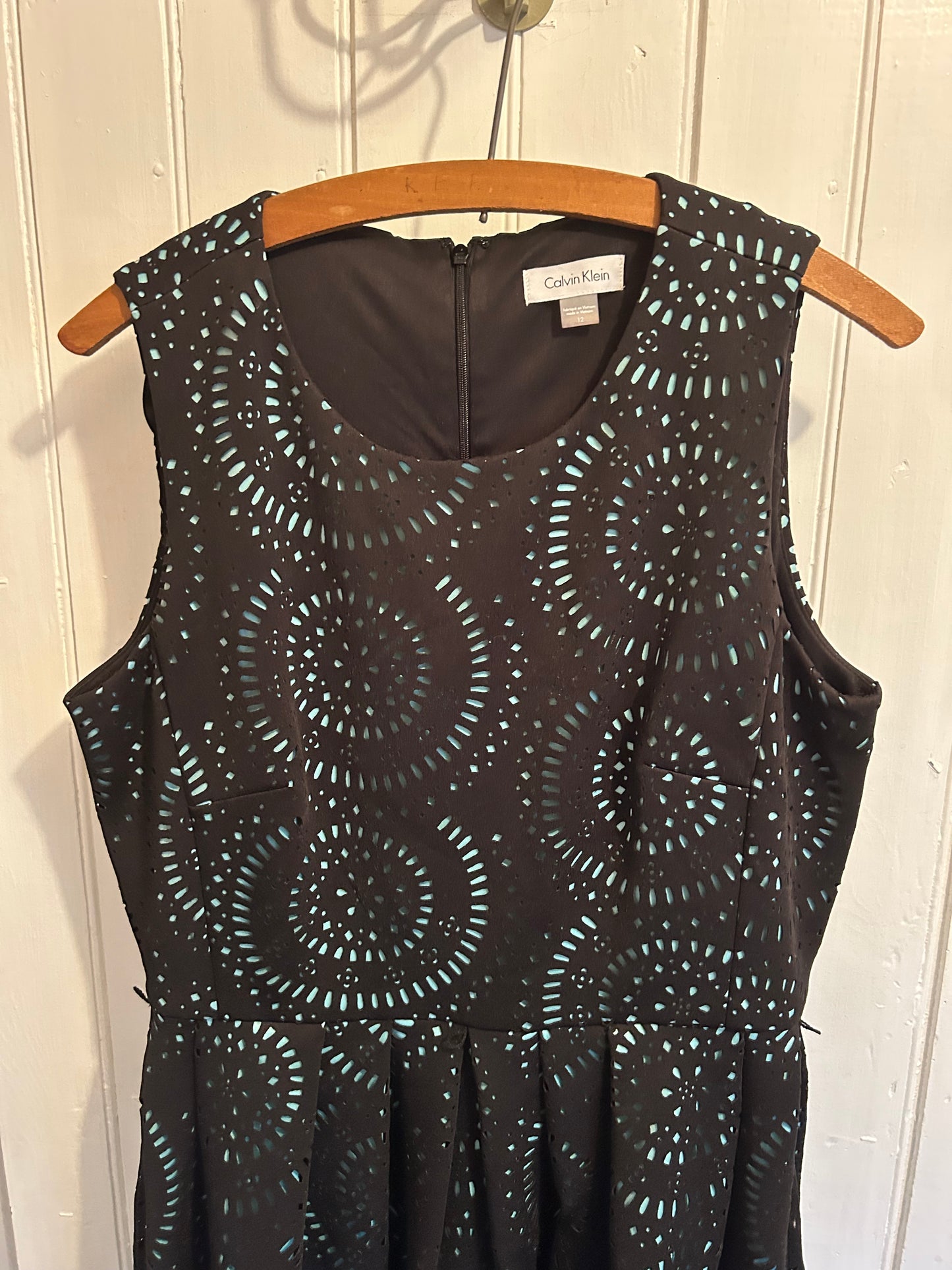 Calvin Klein 12 black & teal lace dress