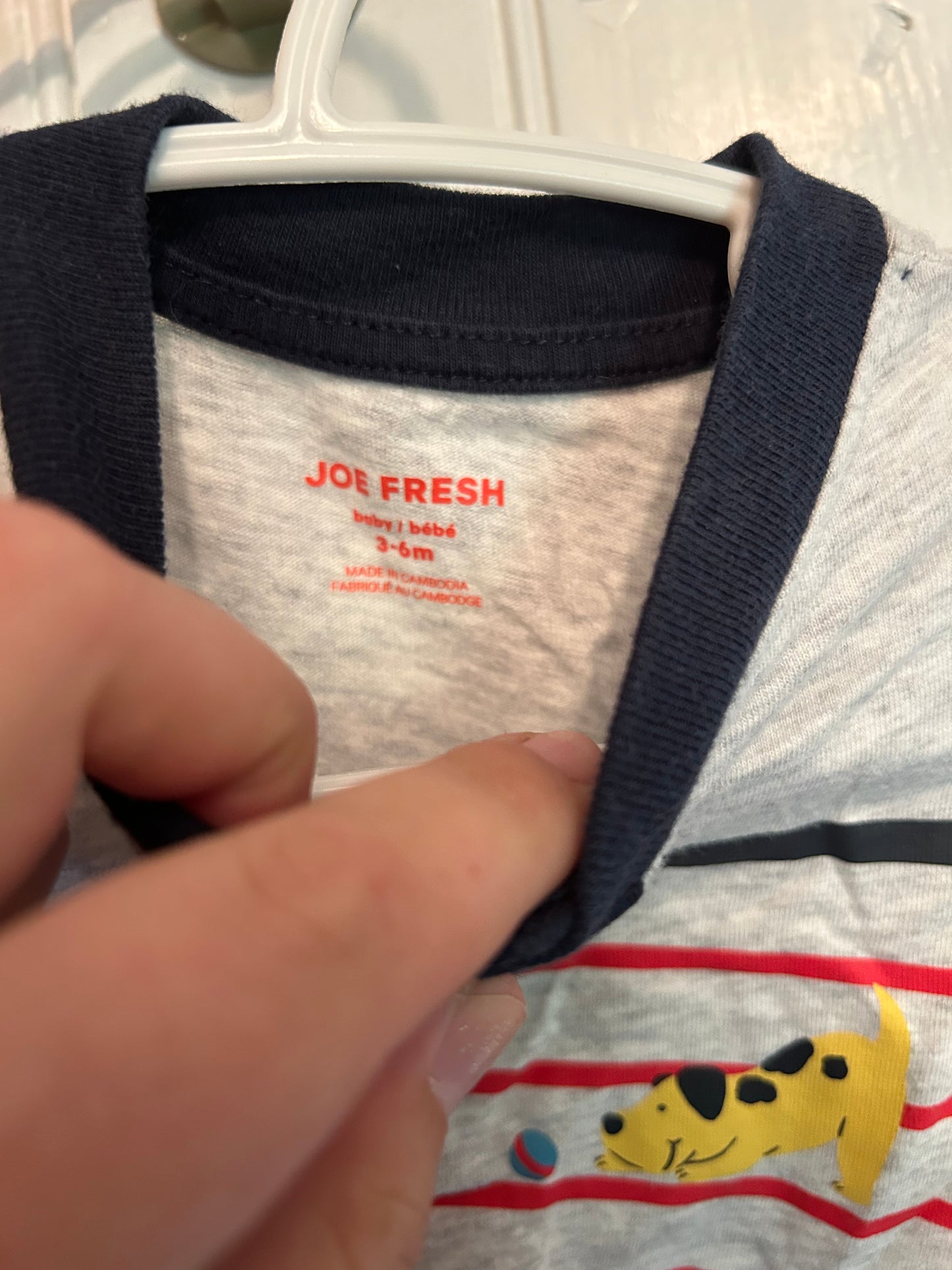 Joe fresh 3/6m striped dog onesie