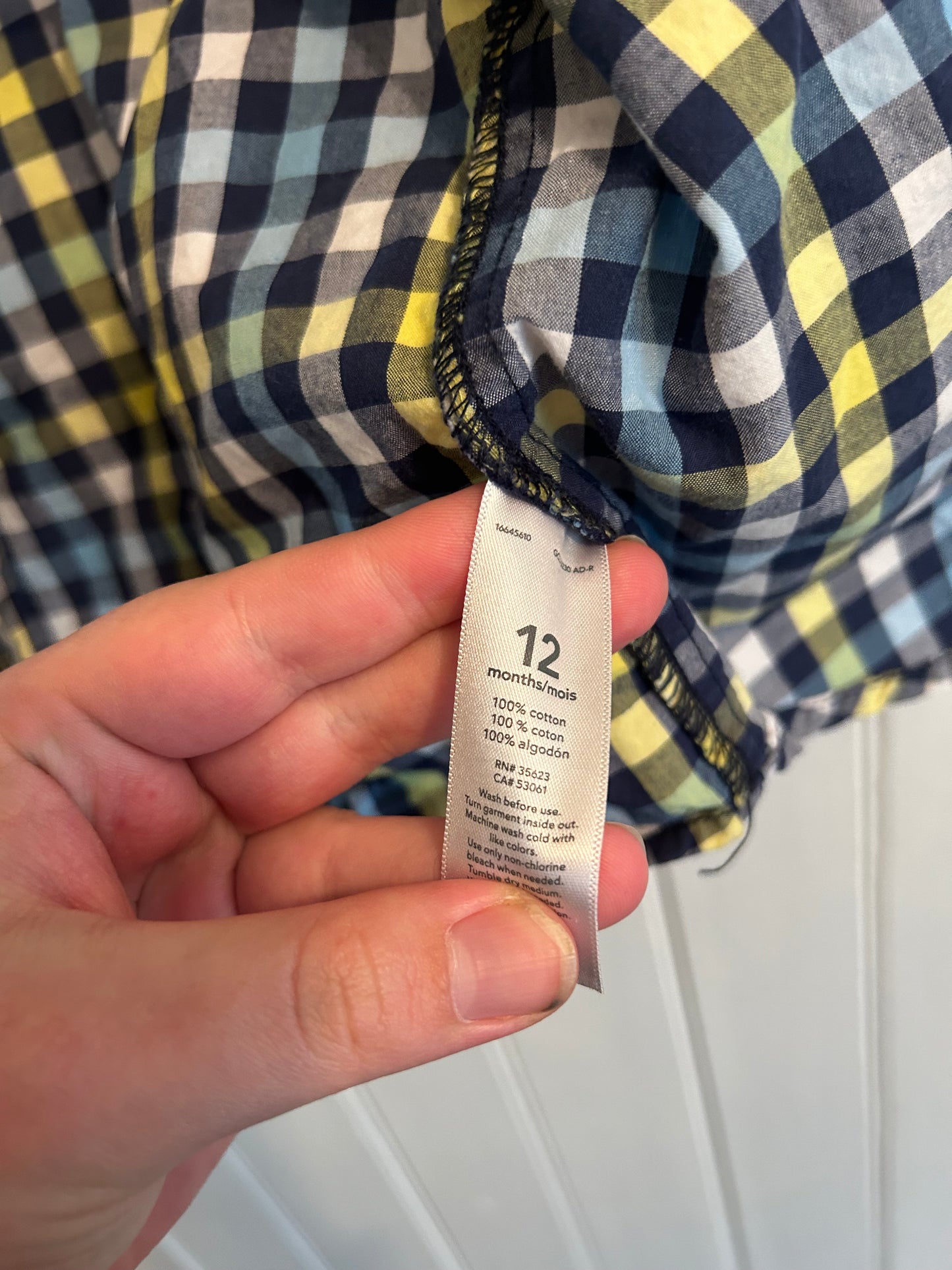 Carters 12m yellow & blue gingham flannel