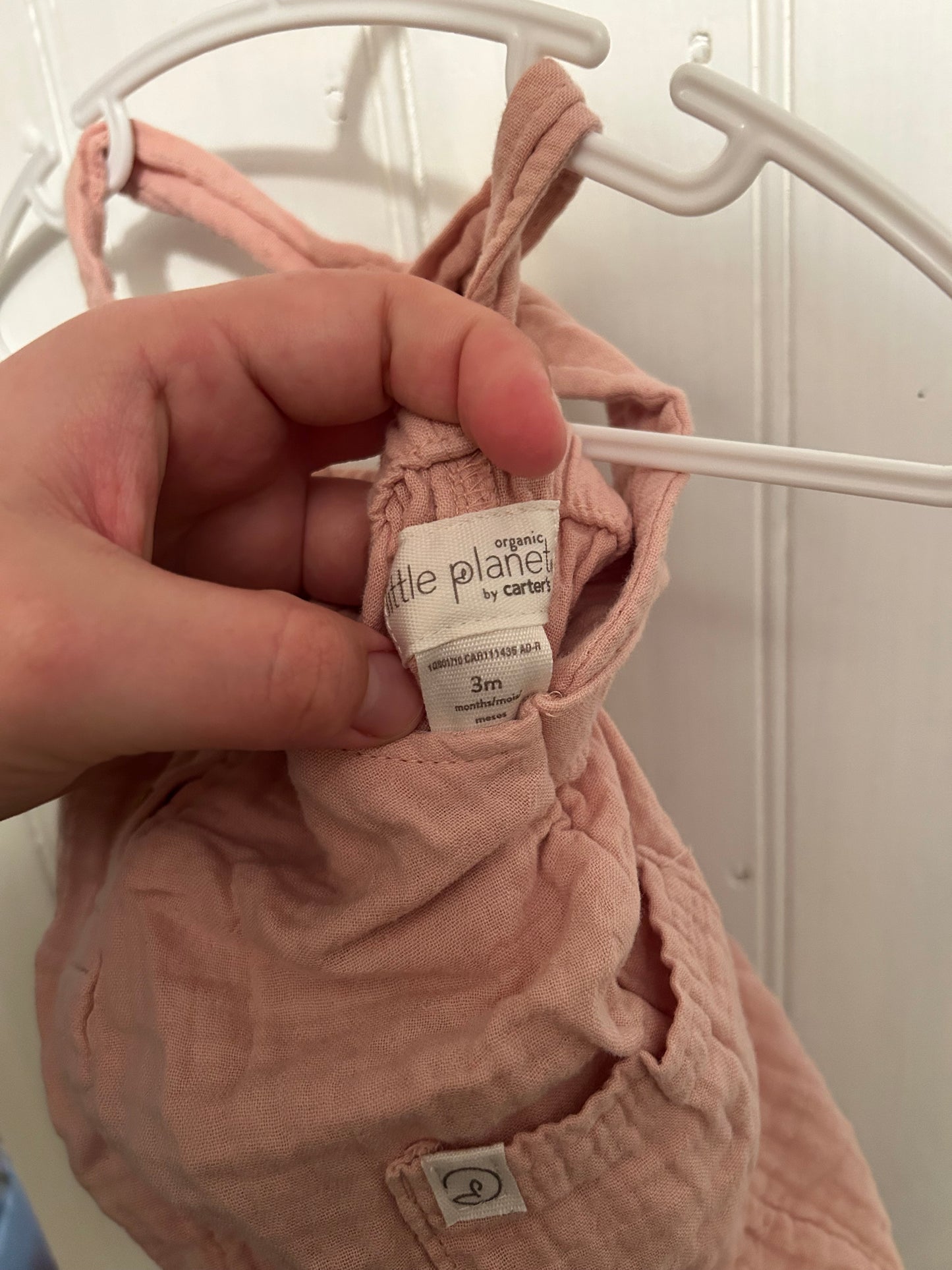 Little organics carters 3m pink muslin overalls
