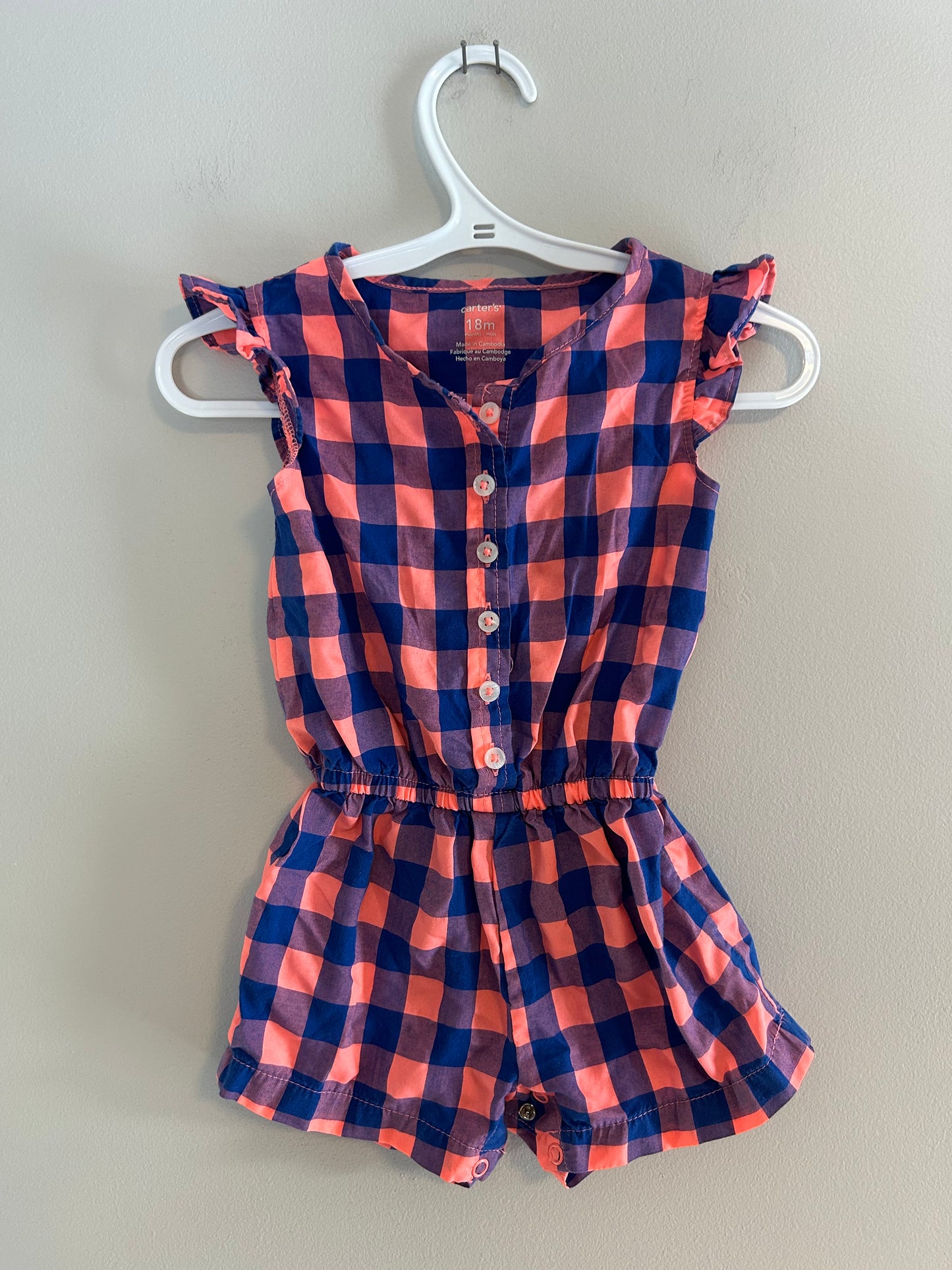 Carters 18m pink & blue plaid romper