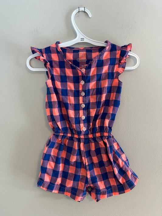 Carters 18m pink & blue plaid romper