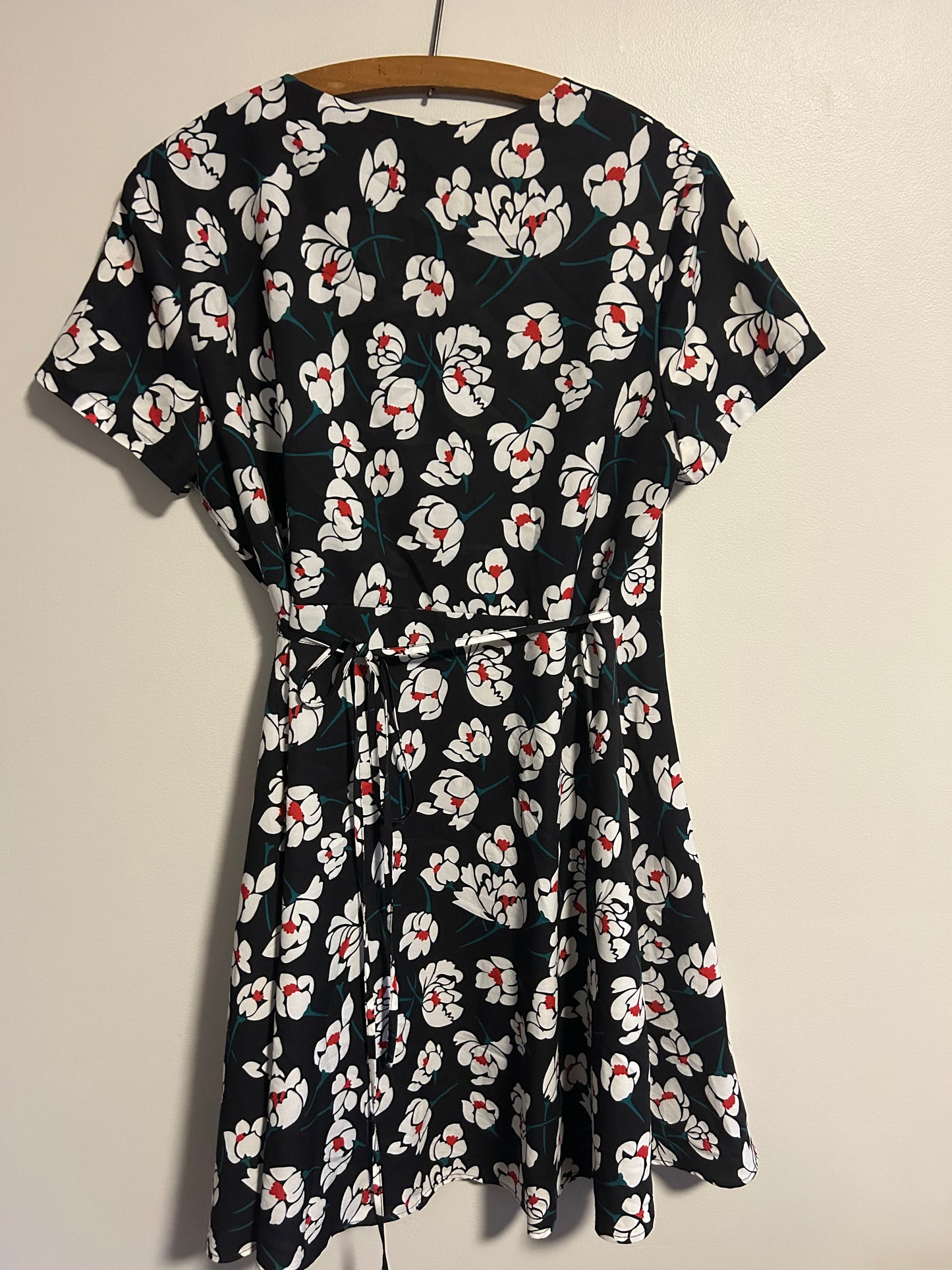 Pink martini large black floral wrap dress