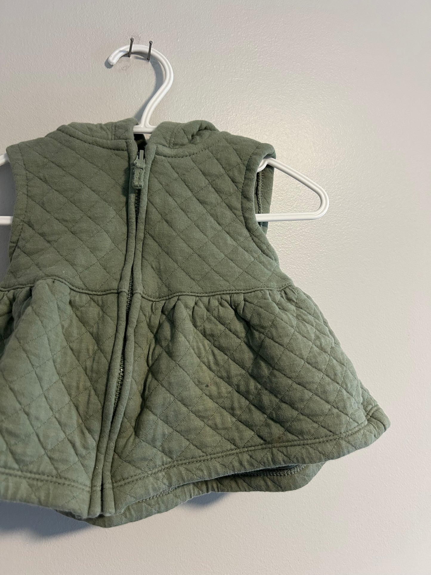 Carters 3/6m green quilted peplum zip up vest