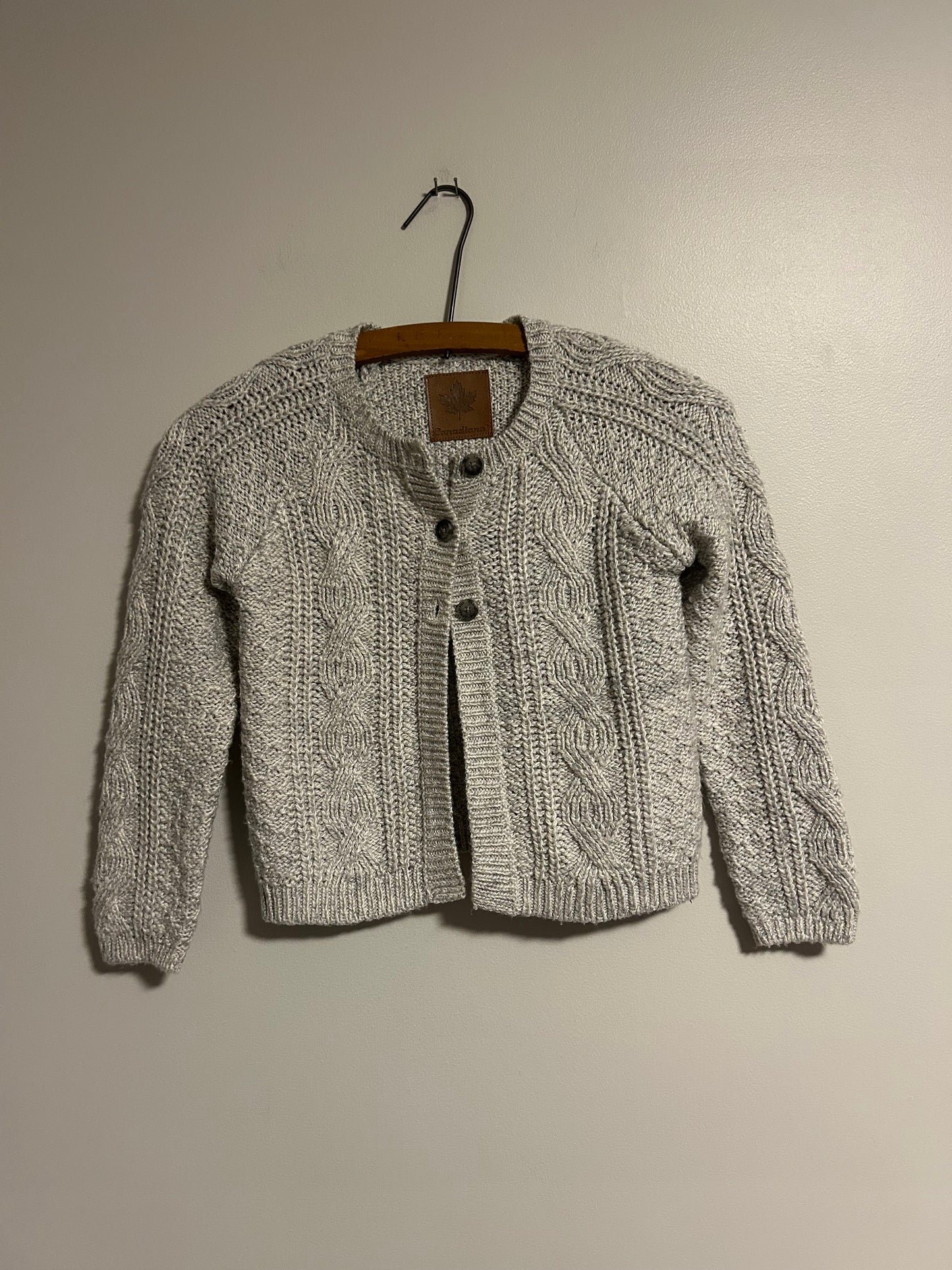 Canadiana youth small grey knit cardigan